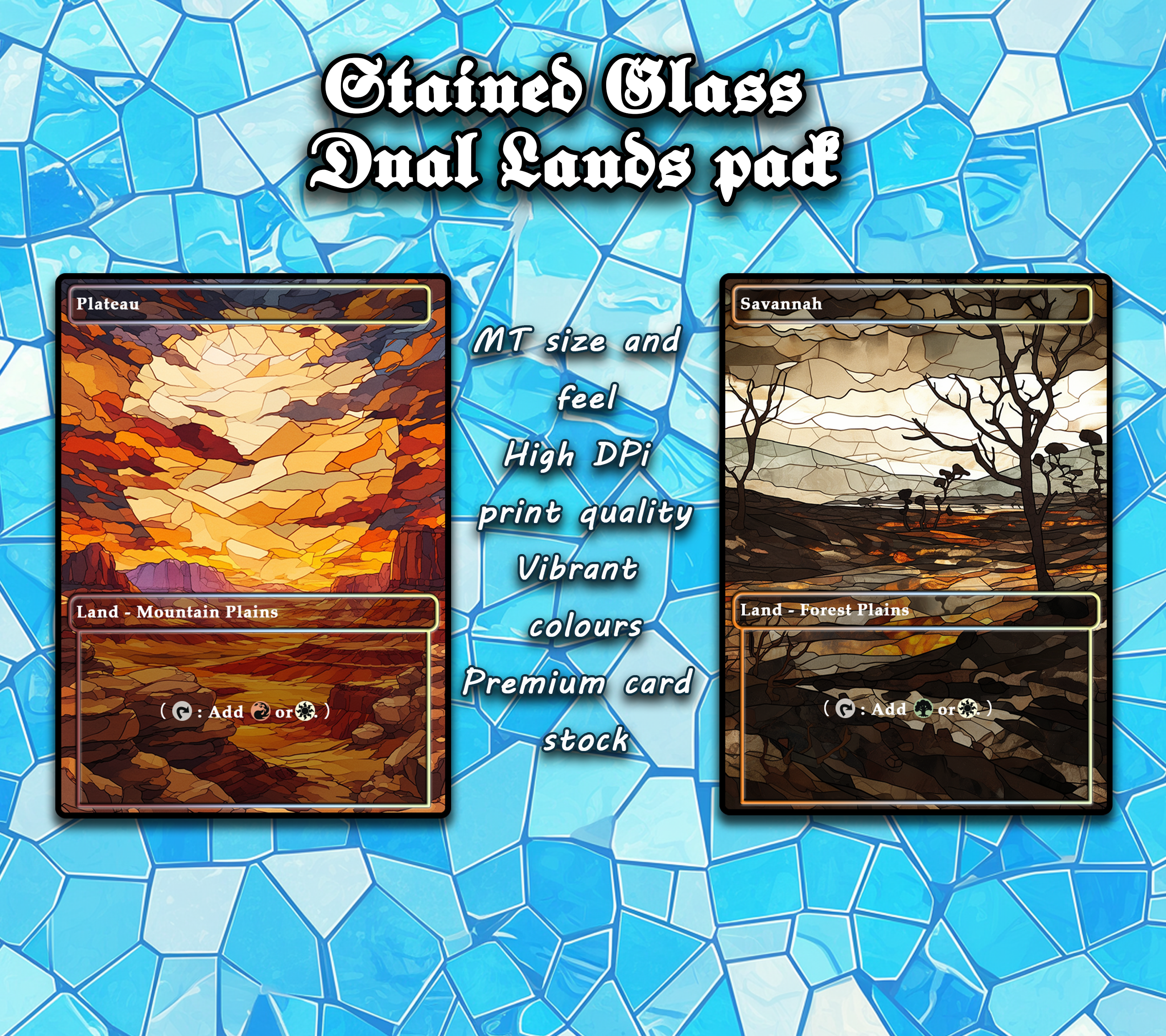 10 Stained Glass Dual lands pad, Proxy Lands Custom Magic Cards