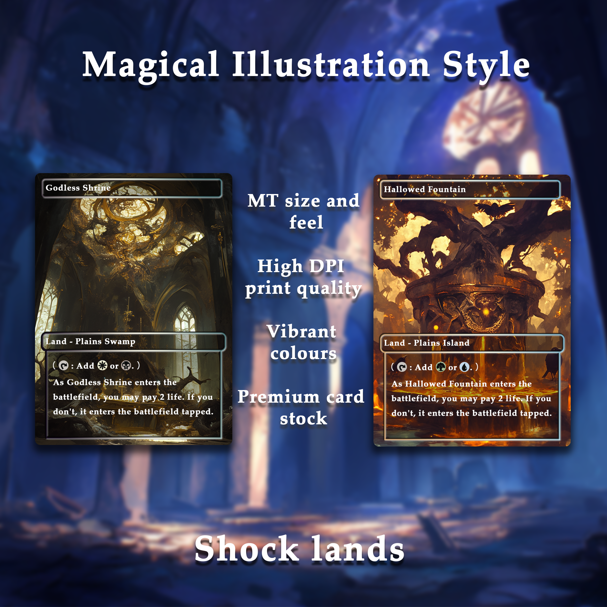 Mega EDH land pack Magical Illustration Style shock lands set of 10 unique borderless custom proxy lands High quality lands for EDH or cEDH