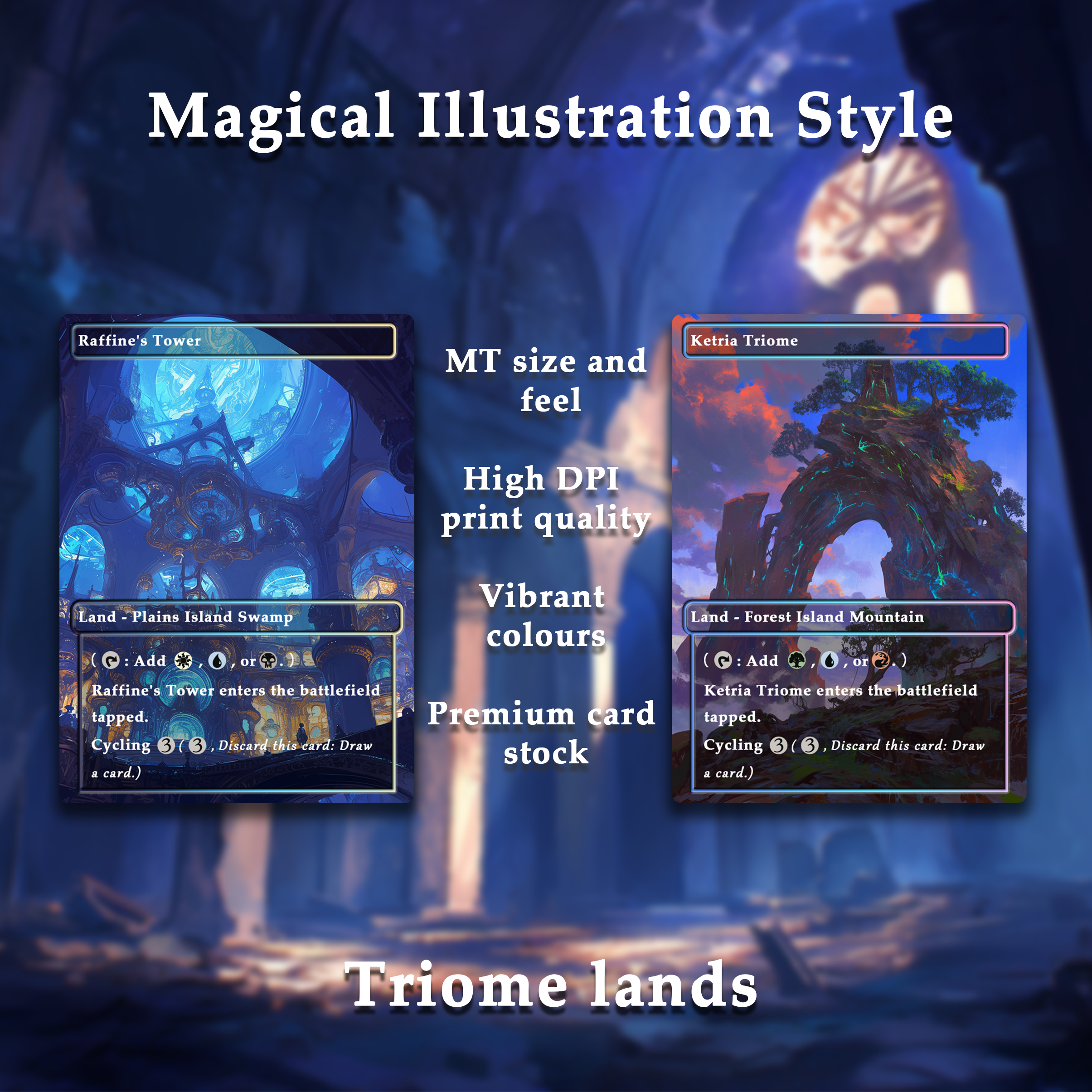 Mega EDH land pack Magical Illustration Style triome lands set of 10 unique borderless custom proxy lands High quality lands for EDH or cEDH