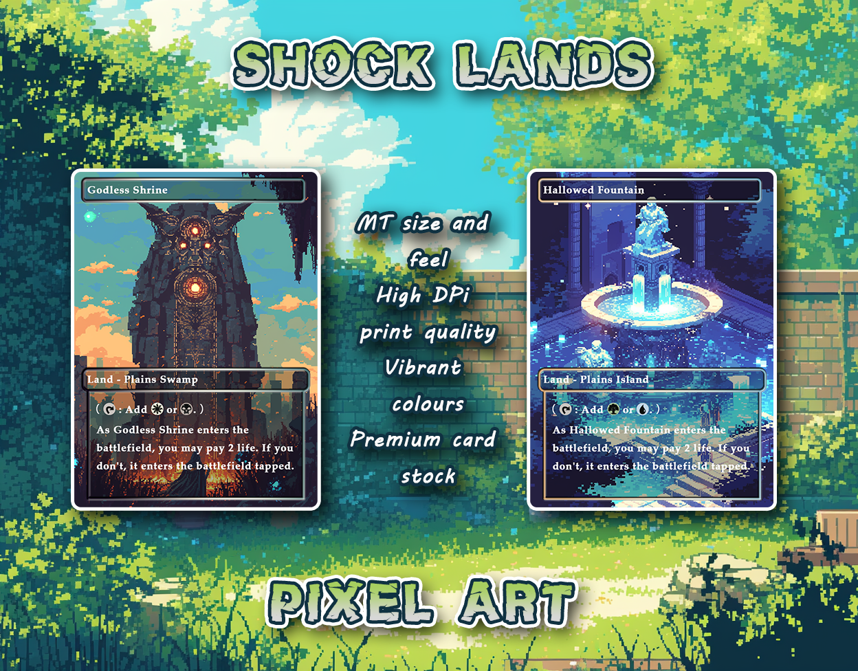 10 Pixel Art Shock Lands, Proxy Lands Custom Magic Cards