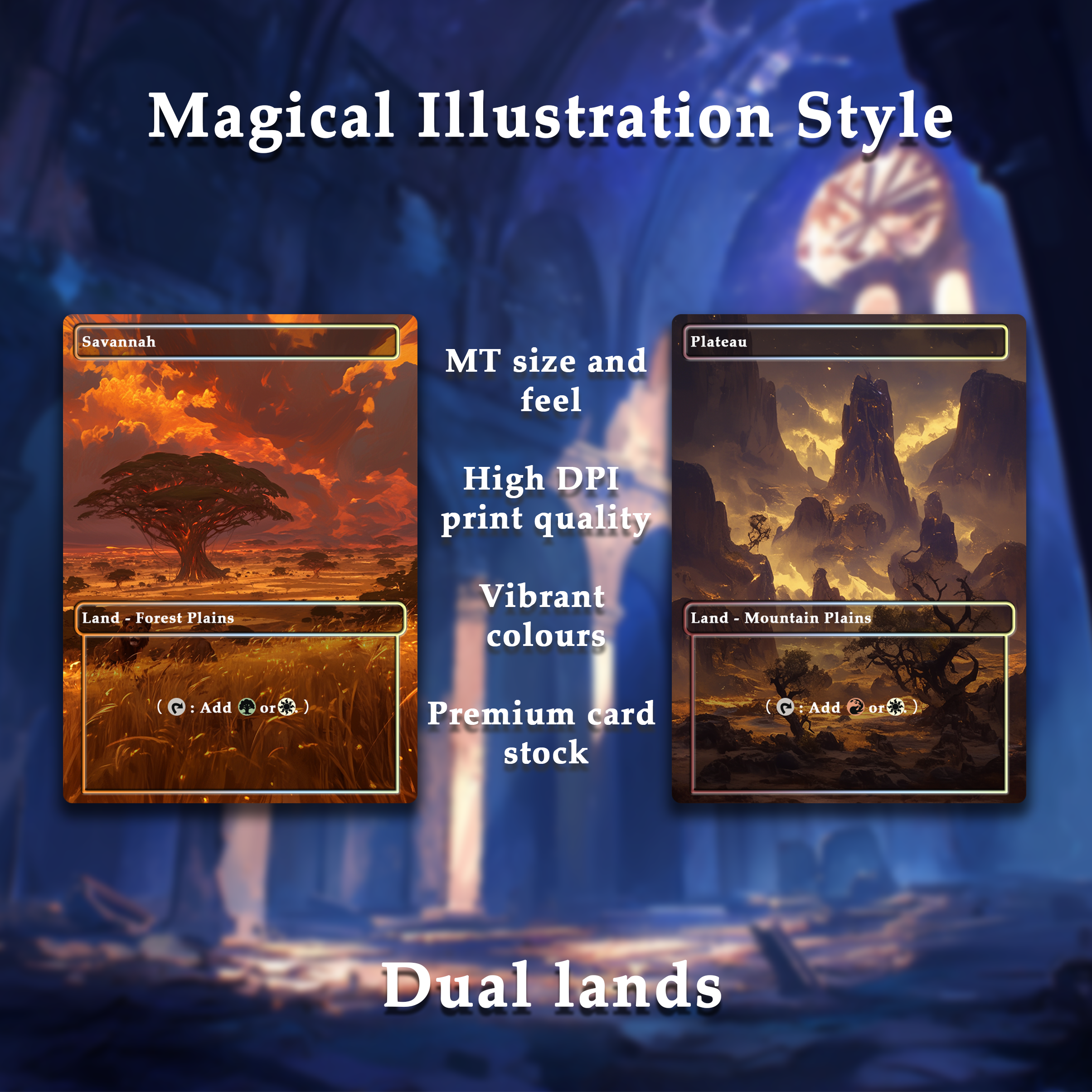 Mega EDH land pack Magical Illustration Style dual lands set of 10 unique borderless custom proxy lands High quality lands for EDH or cEDH