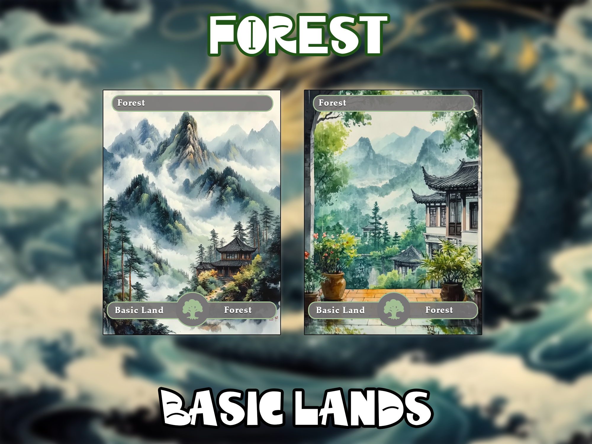 10 Basic Lands Proxy, Forest Proxy, Custom Magic Cards for Commander EDH, Ancient Chinese Ink Style