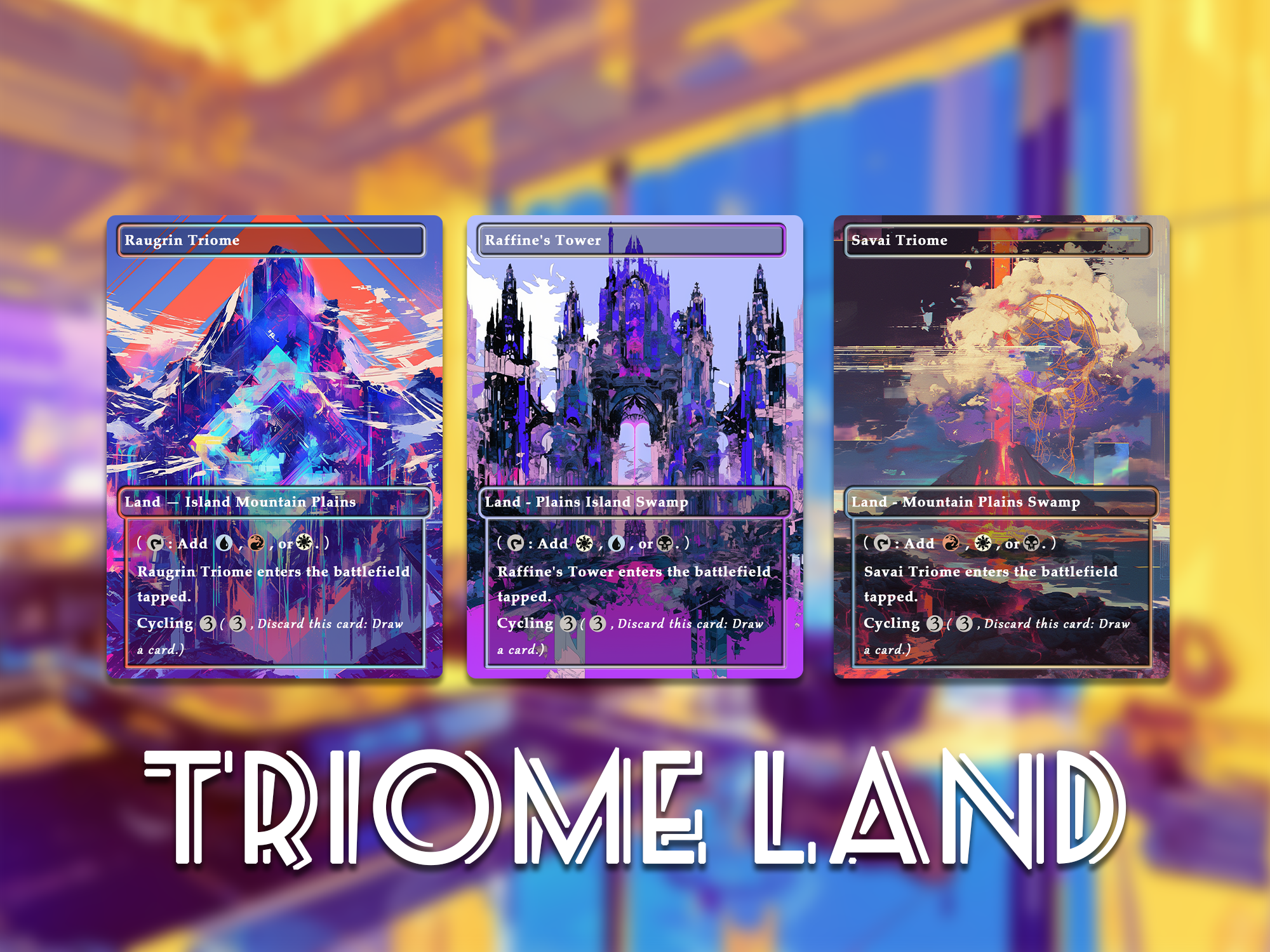 Glitch Art triome Land Pack set of 10 unique borderless custom proxy lands High quality lands for EDH or cEDH