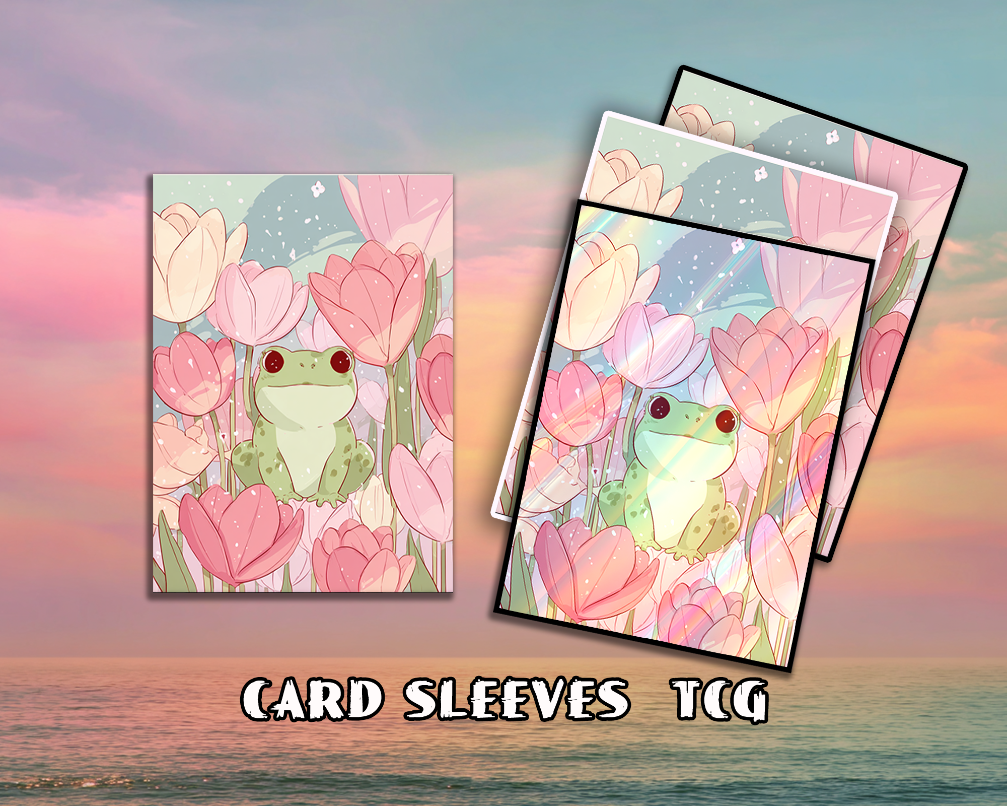 Cute Frog in Tulip Field Card Sleeves