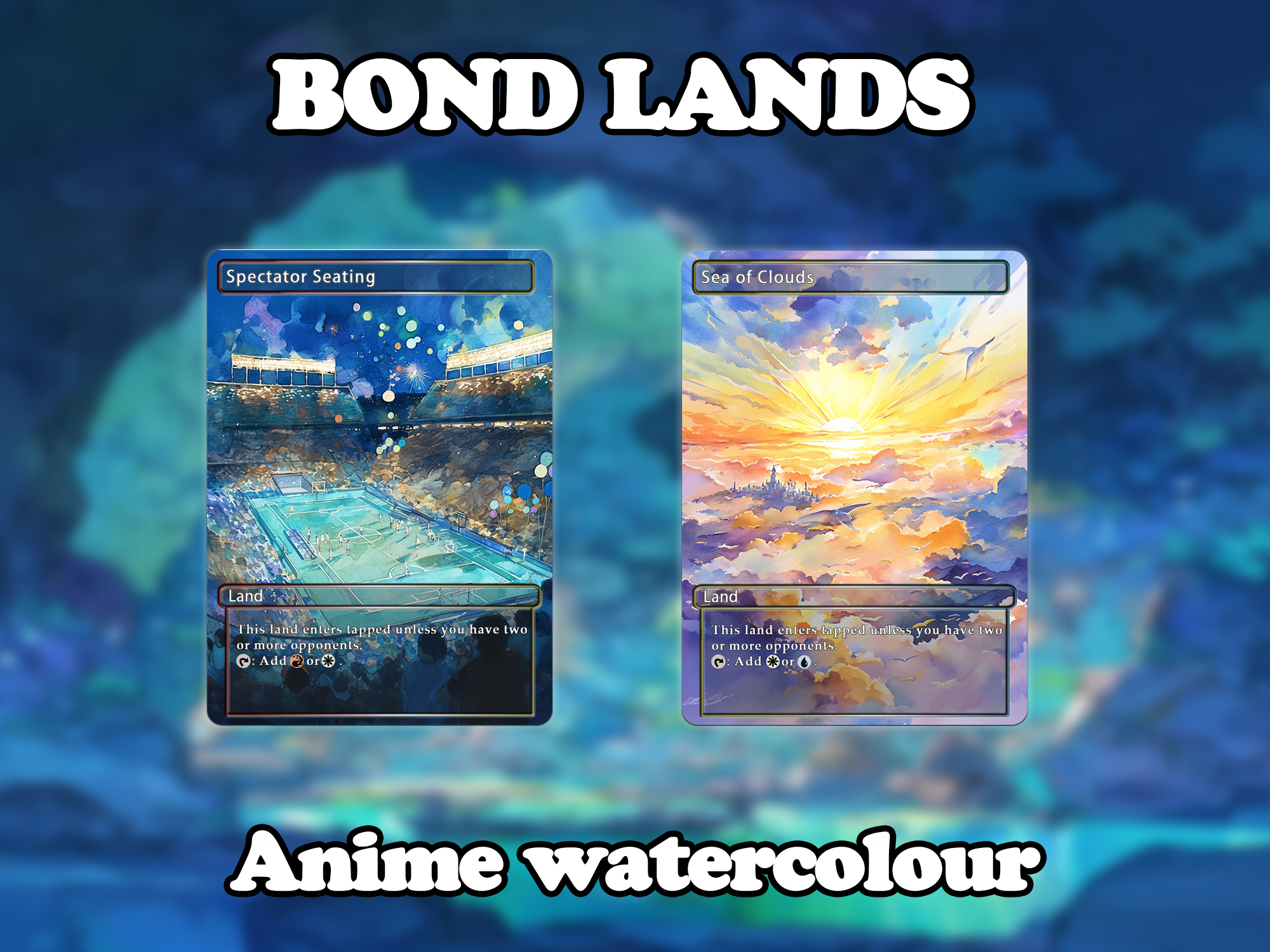 Bond land pack (10 cards) Anime watercolour lands set of 10 unique borderless custom proxy lands High quality lands for EDH or cEDH