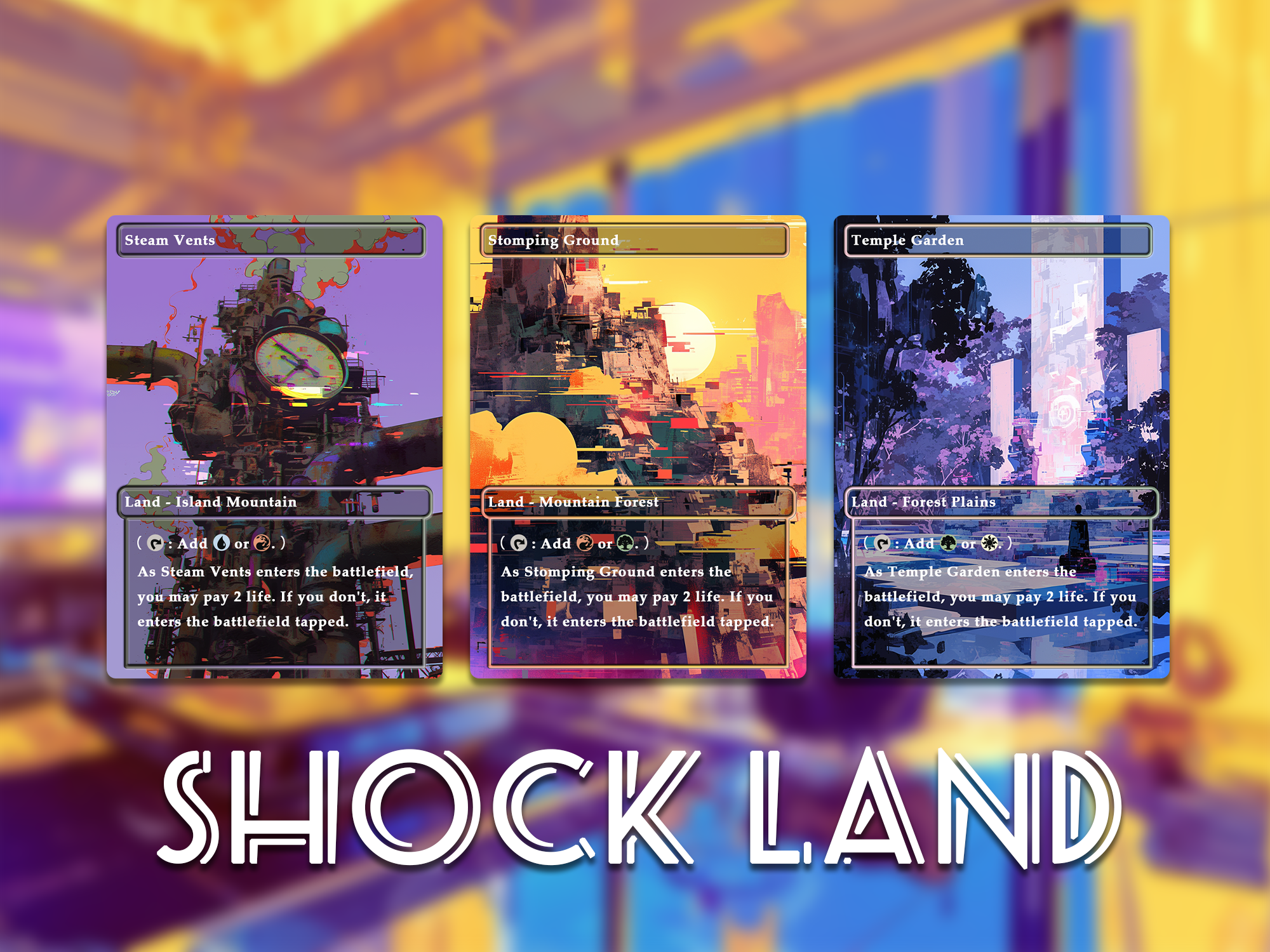 Glitch Art shock Land Pack set of 10 unique borderless custom proxy lands High quality lands for EDH or cEDH