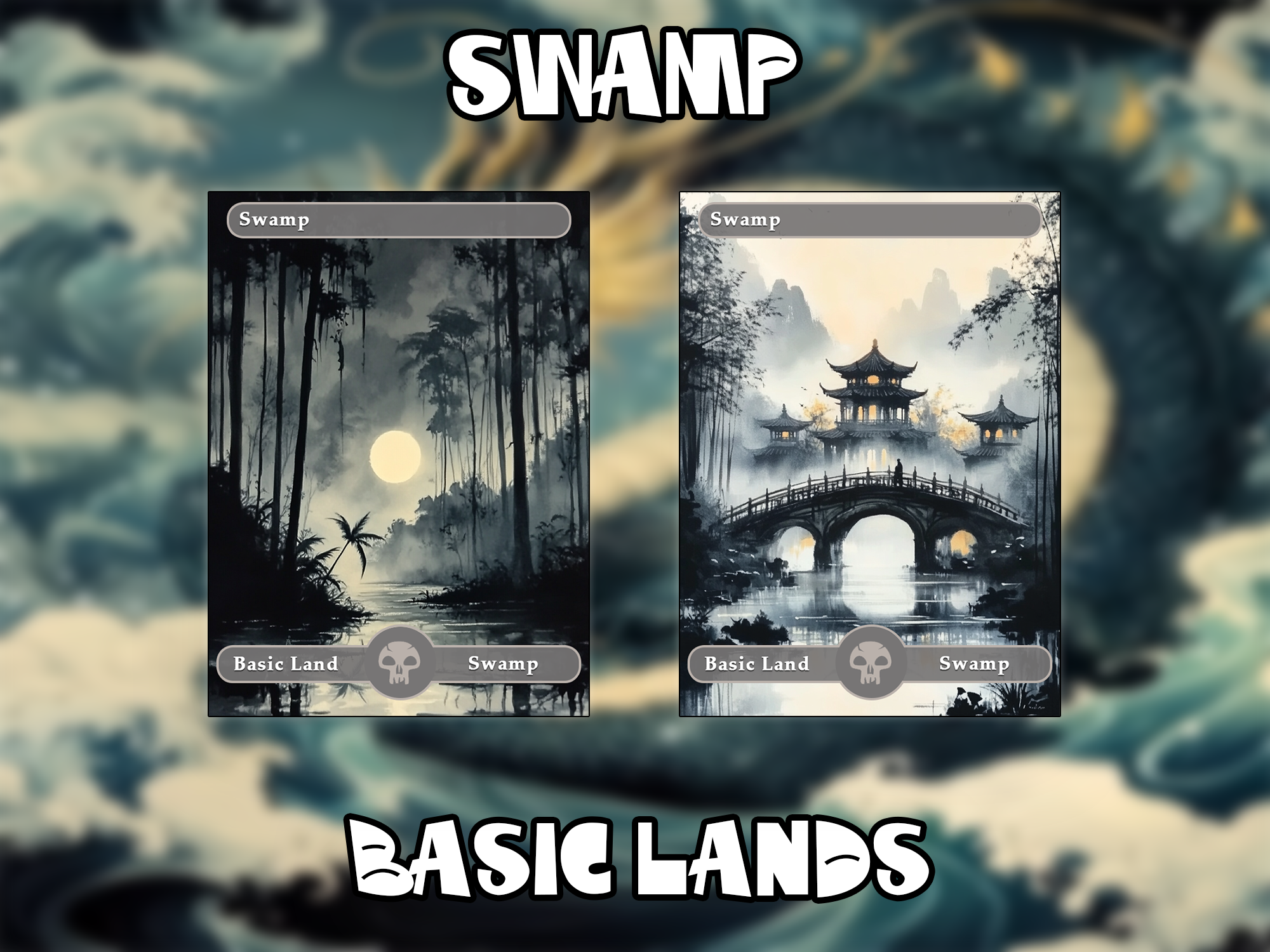 10 Basic Lands Proxy, Swamp Proxy, Custom Magic Cards for Commander EDH,ink style