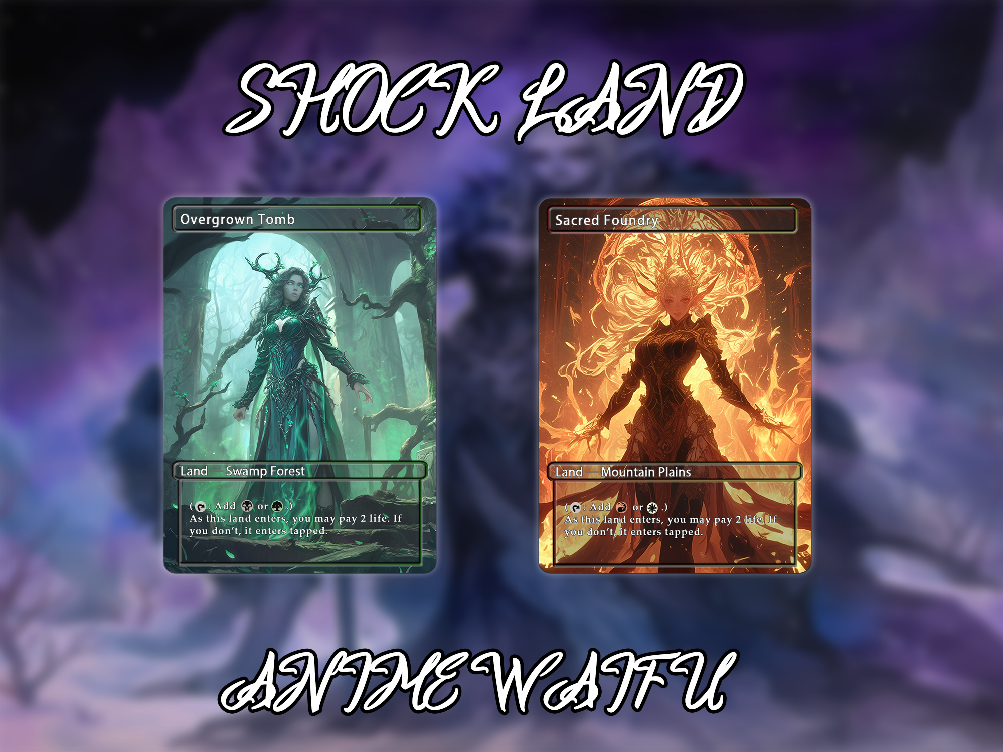 Shock land pack (10 cards) Anime waifu lands set of 10 unique borderless custom proxy lands High quality lands for EDH or cEDH