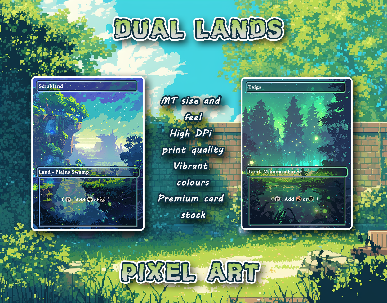 10 Pixel Art Dual Lands, Proxy Lands Custom Magic Cards