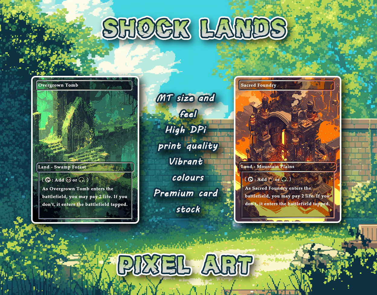 10 Pixel Art Shock Lands, Proxy Lands Custom Magic Cards