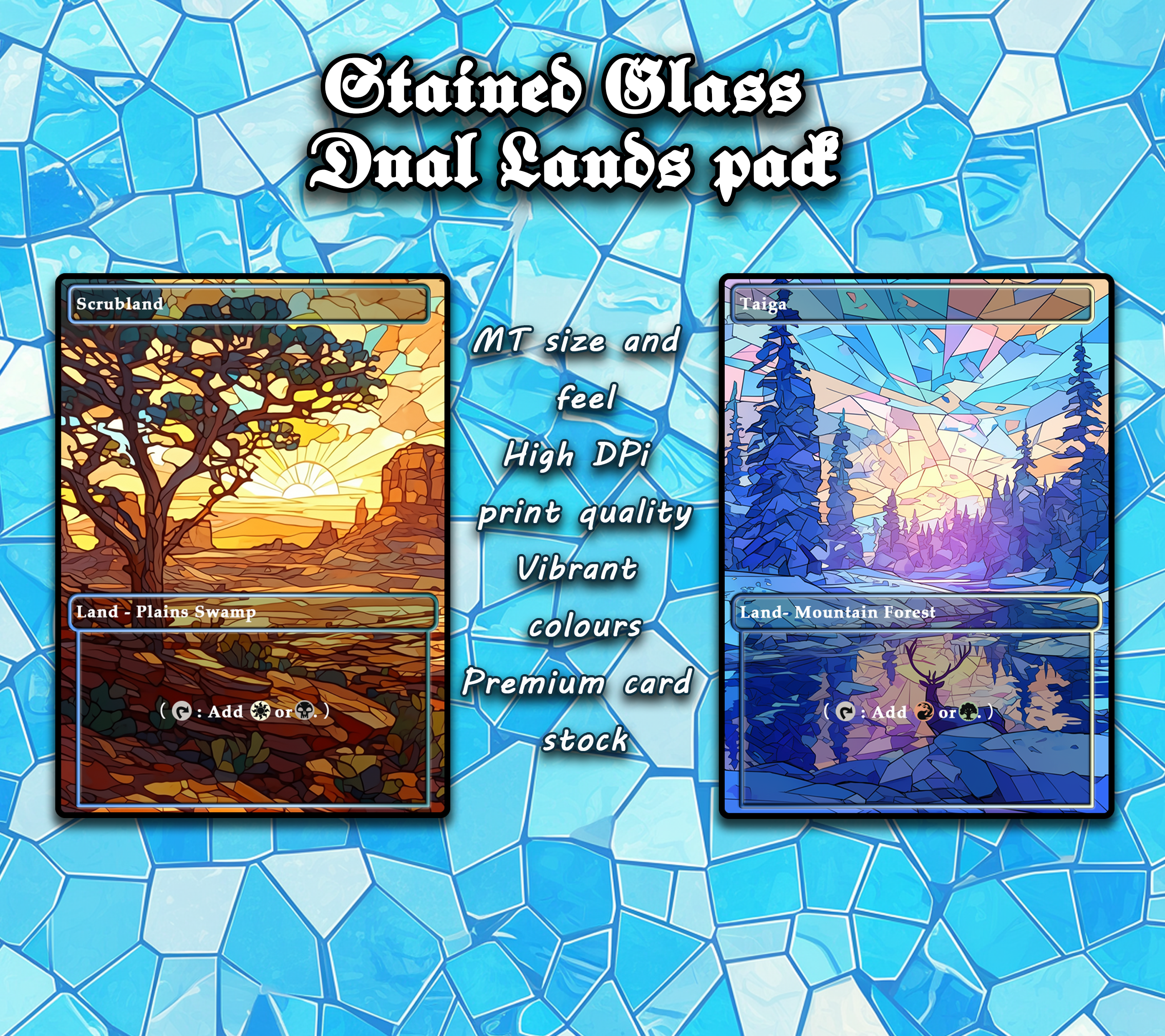 10 Stained Glass Dual lands pad, Proxy Lands Custom Magic Cards