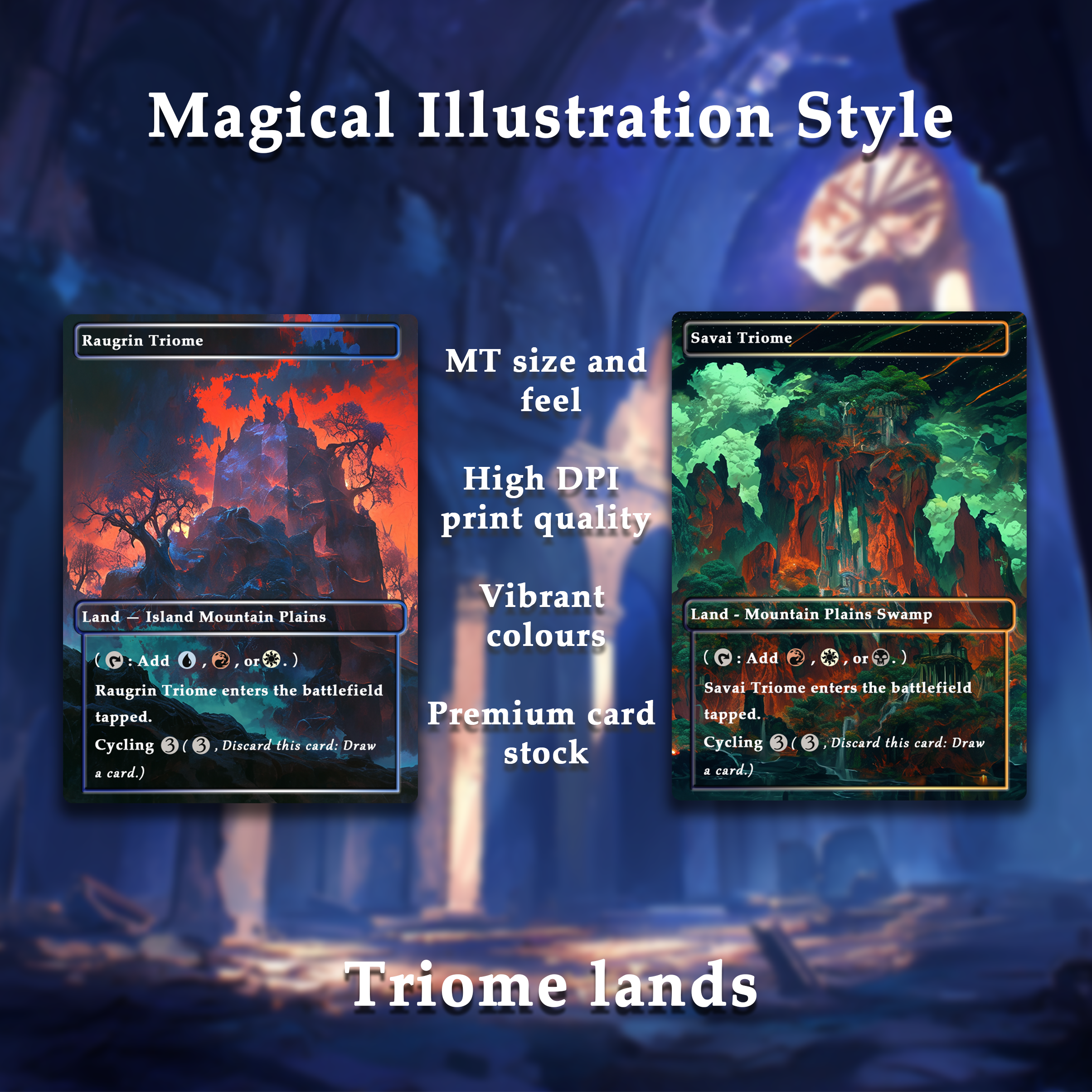Mega EDH land pack Magical Illustration Style triome lands set of 10 unique borderless custom proxy lands High quality lands for EDH or cEDH