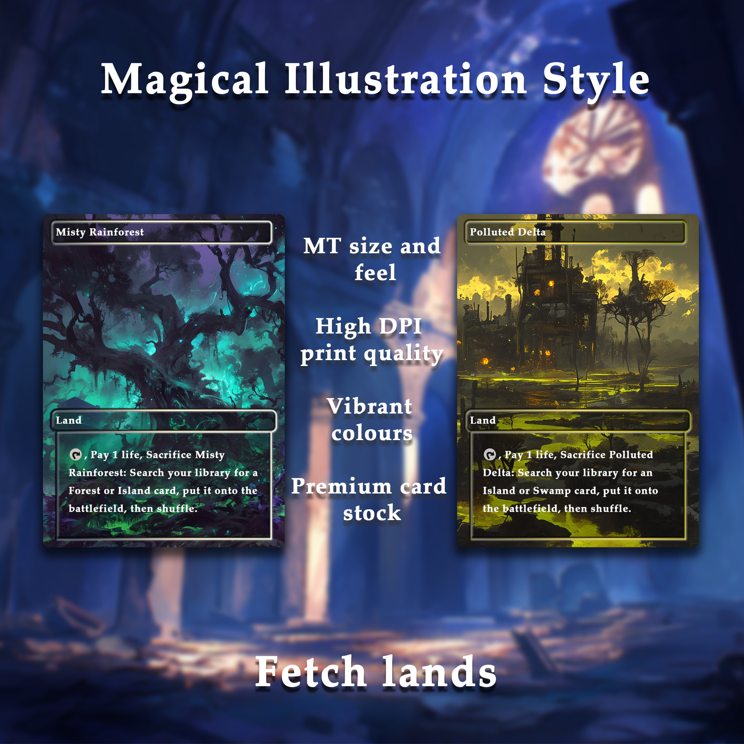Mega EDH land pack Magical Illustration Style fetch lands set of 10 unique borderless custom proxy lands High quality lands for EDH or cEDH