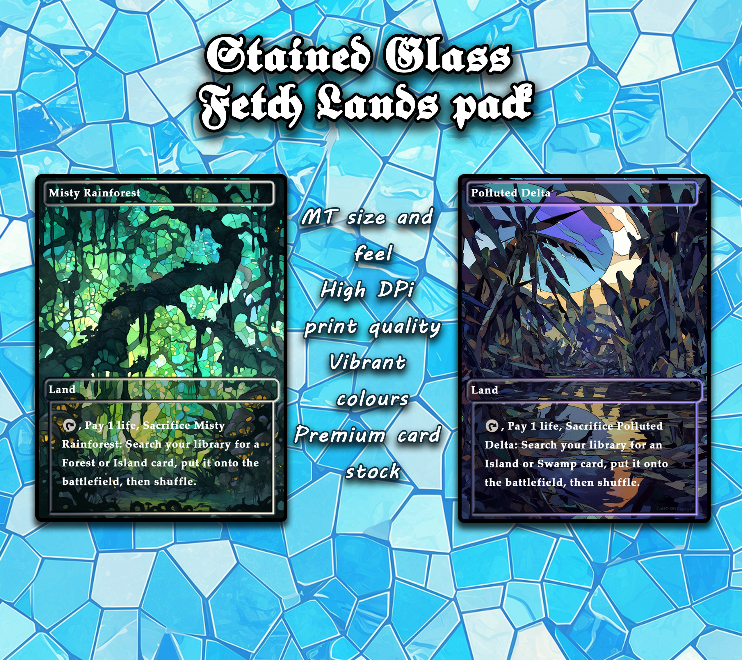 10 Stained Glass Fetch lands pad, Proxy Lands Custom Magic Cards