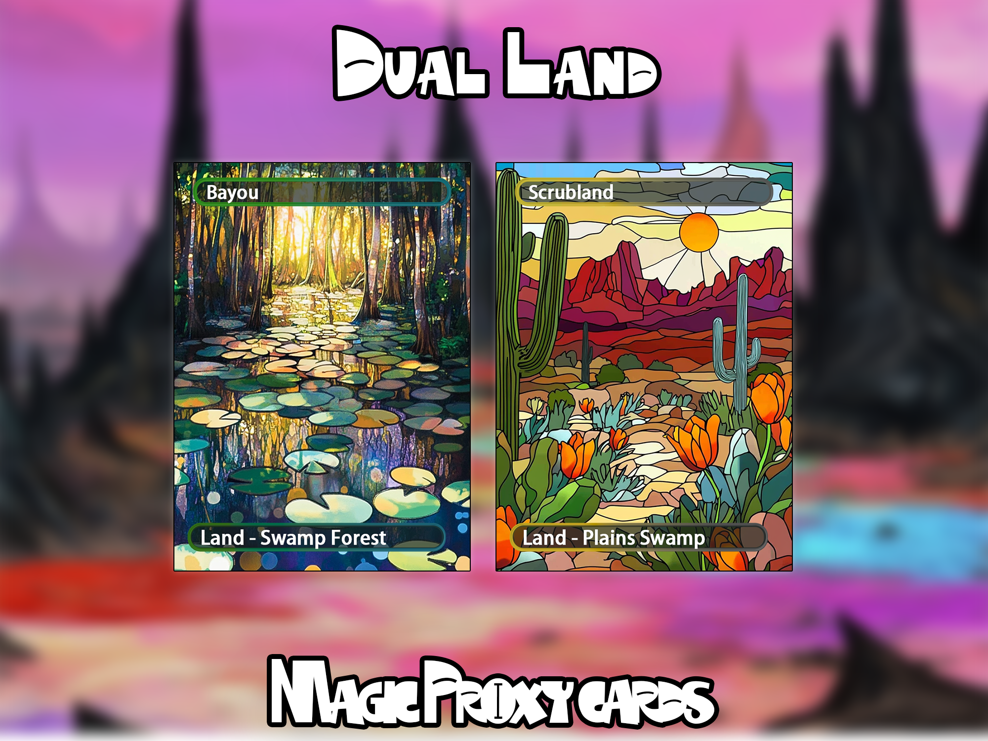 Dual Land Bundle (10+ cards), Dual Land Proxy Set, Stained Glass Style Custom Proxy Lands for EDH or cEDH