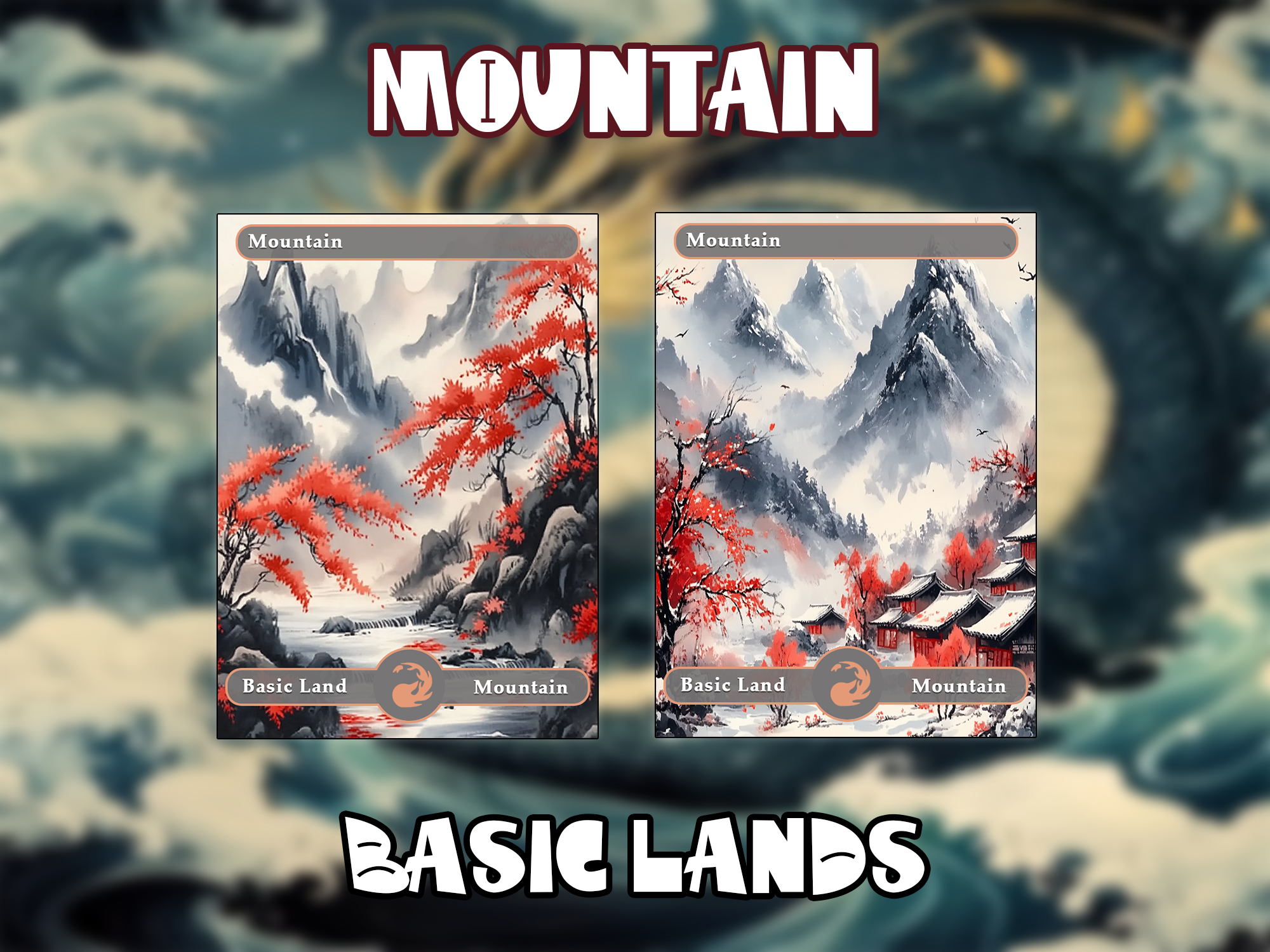 10 Basic Lands Proxy, Moutain Proxy, Custom Magic Cards for Commander EDH, Ancient Chinese Ink Style