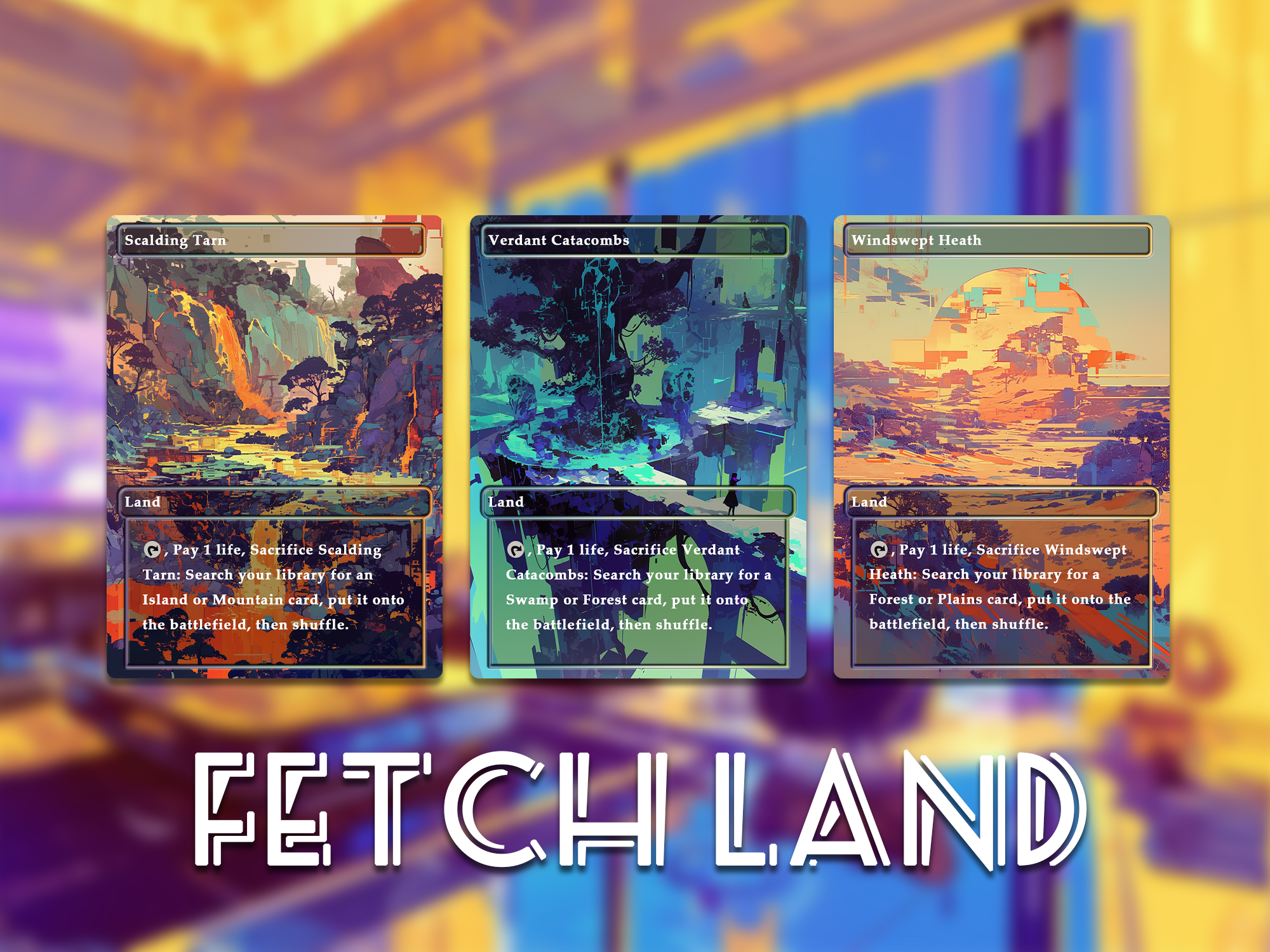 Glitch Art fetch Land Pack set of 10 unique borderless custom proxy lands High quality lands for EDH or cEDH