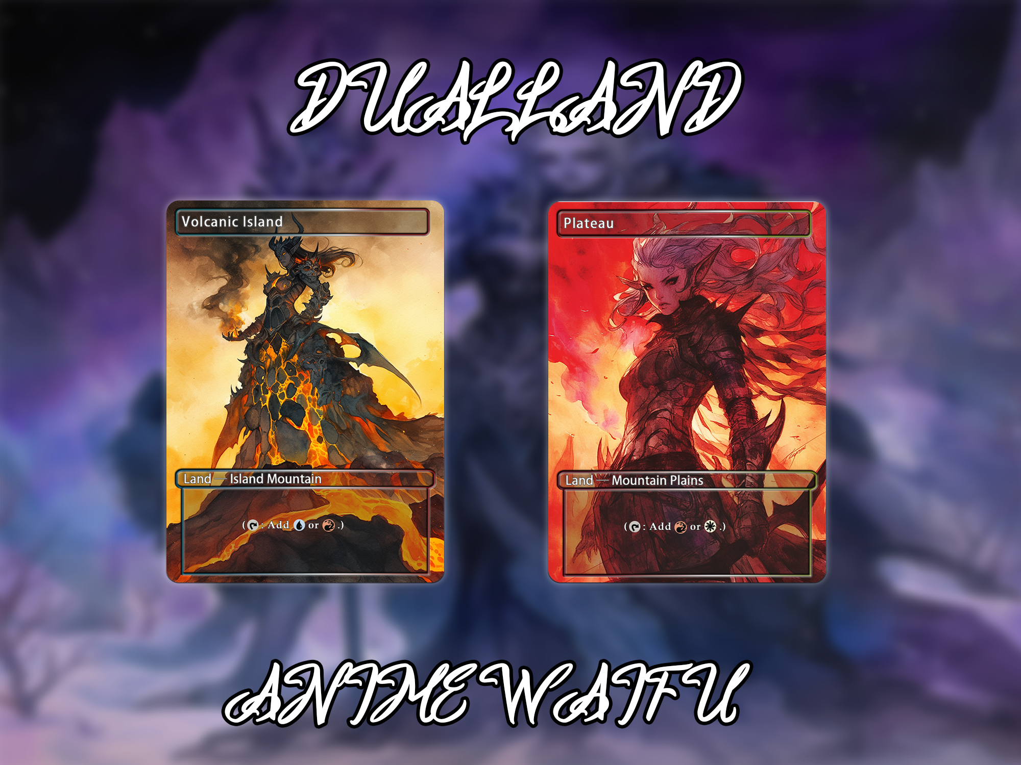 Dual land pack (10 cards) Anime waifu lands set of 10 unique borderless custom proxy lands High quality lands for EDH or cEDH