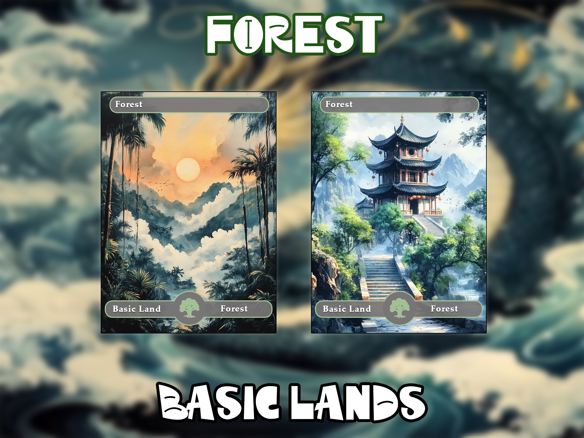 10 Basic Lands Proxy, Forest Proxy, Custom Magic Cards for Commander EDH, Ancient Chinese Ink Style