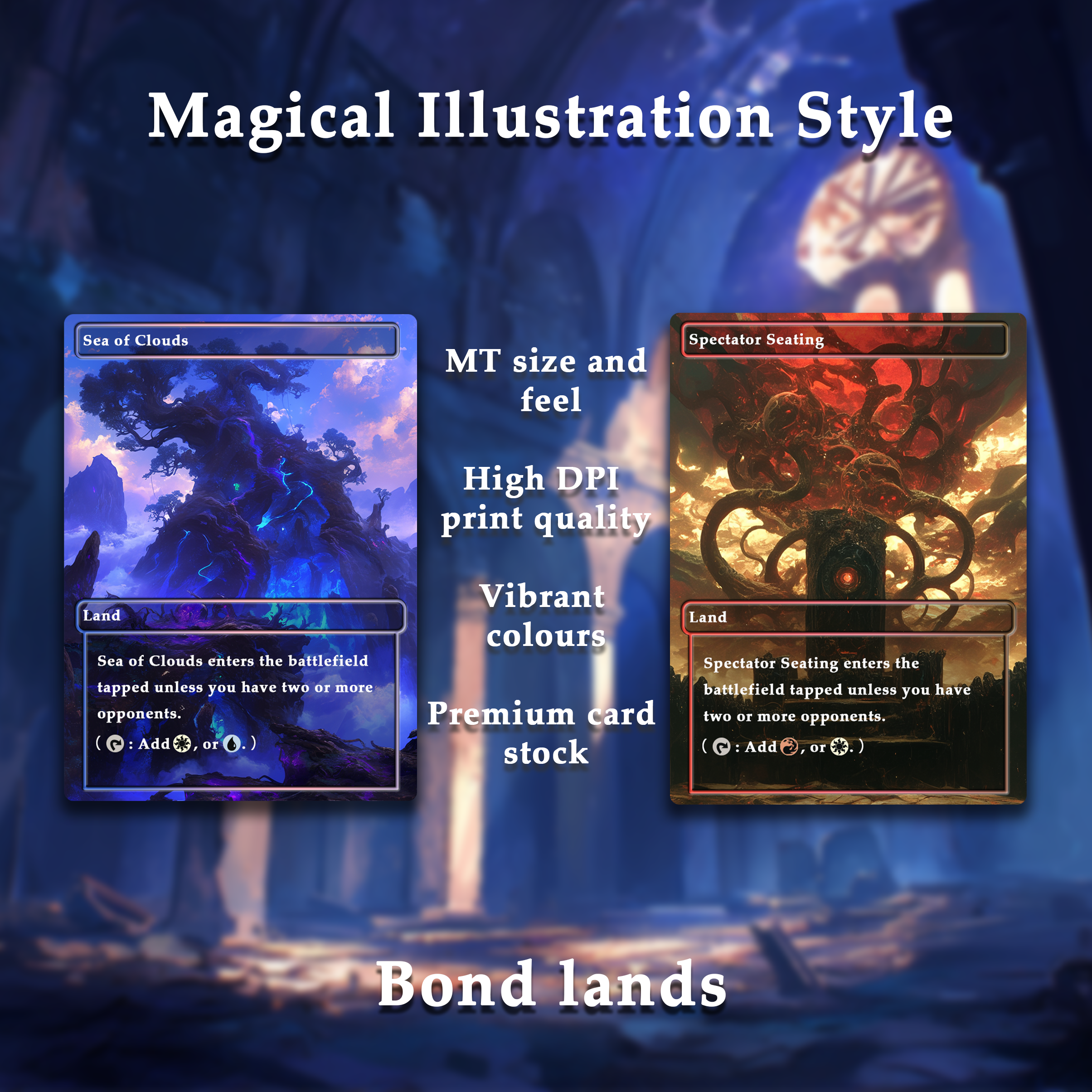 Mega EDH land pack Magical Illustration Style bond lands set of 10 unique borderless custom proxy lands High quality lands for EDH or cEDH