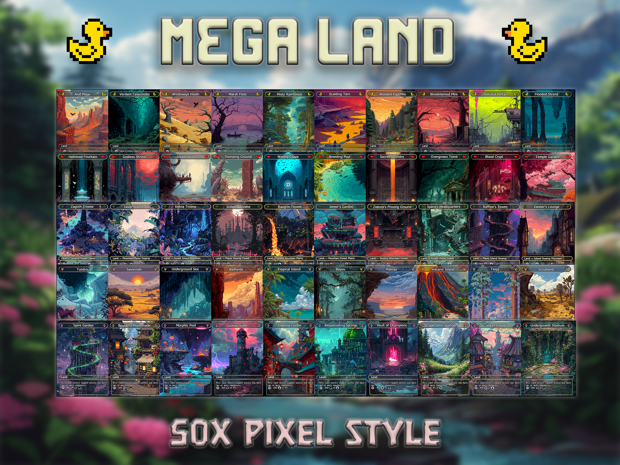 Mega EDH land pack pixel style lands set of 50 unique borderless custom proxy lands High quality lands for EDH or cEDH