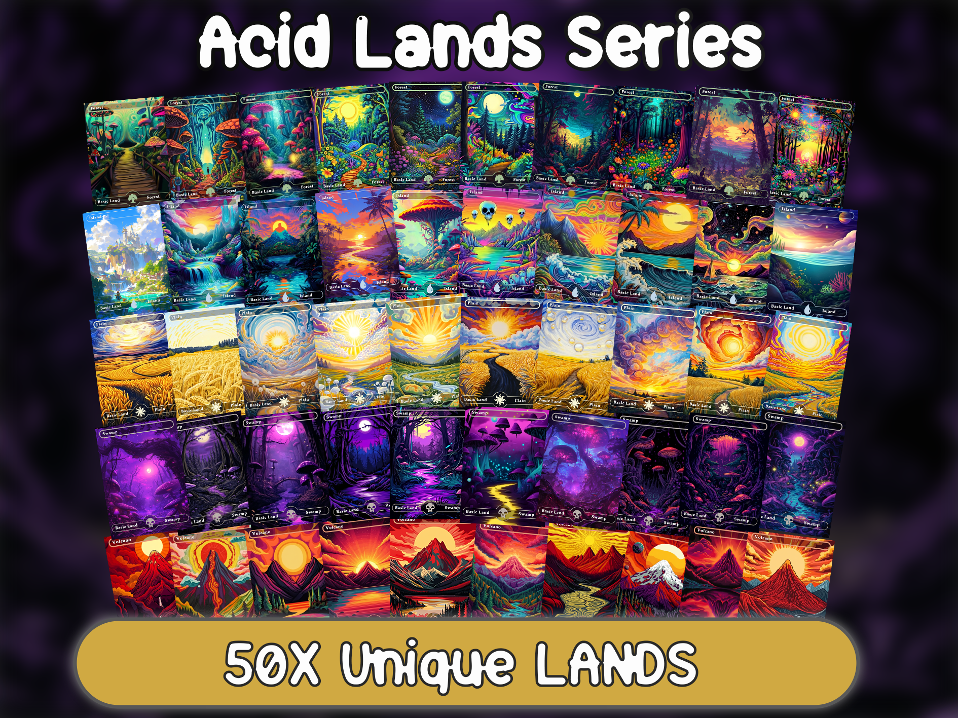 50 basic lands proxy cards for EDH. Enhance your Commander Deck