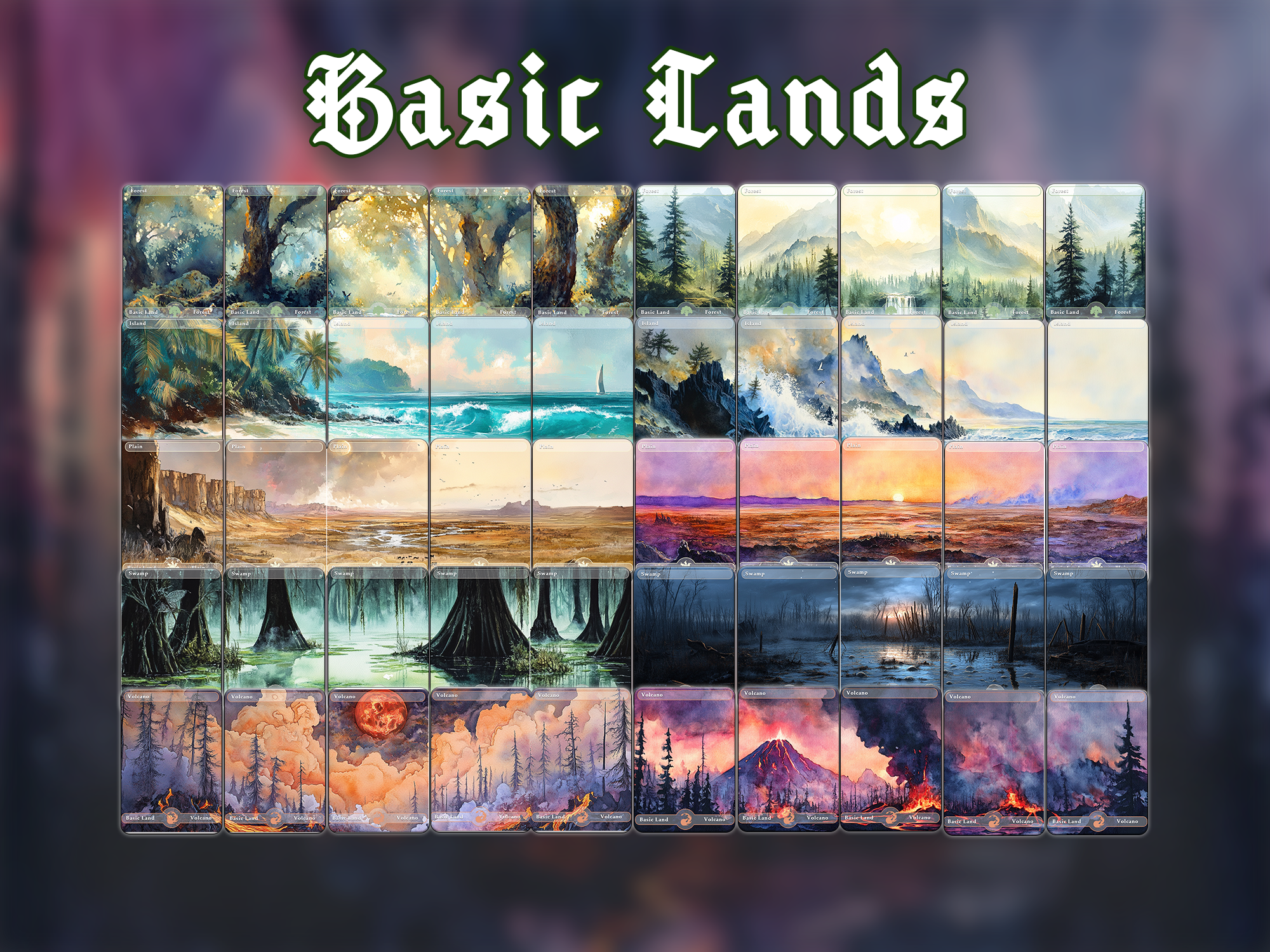 50 basic lands proxy cards for EDH. Enhance your Commander Deck