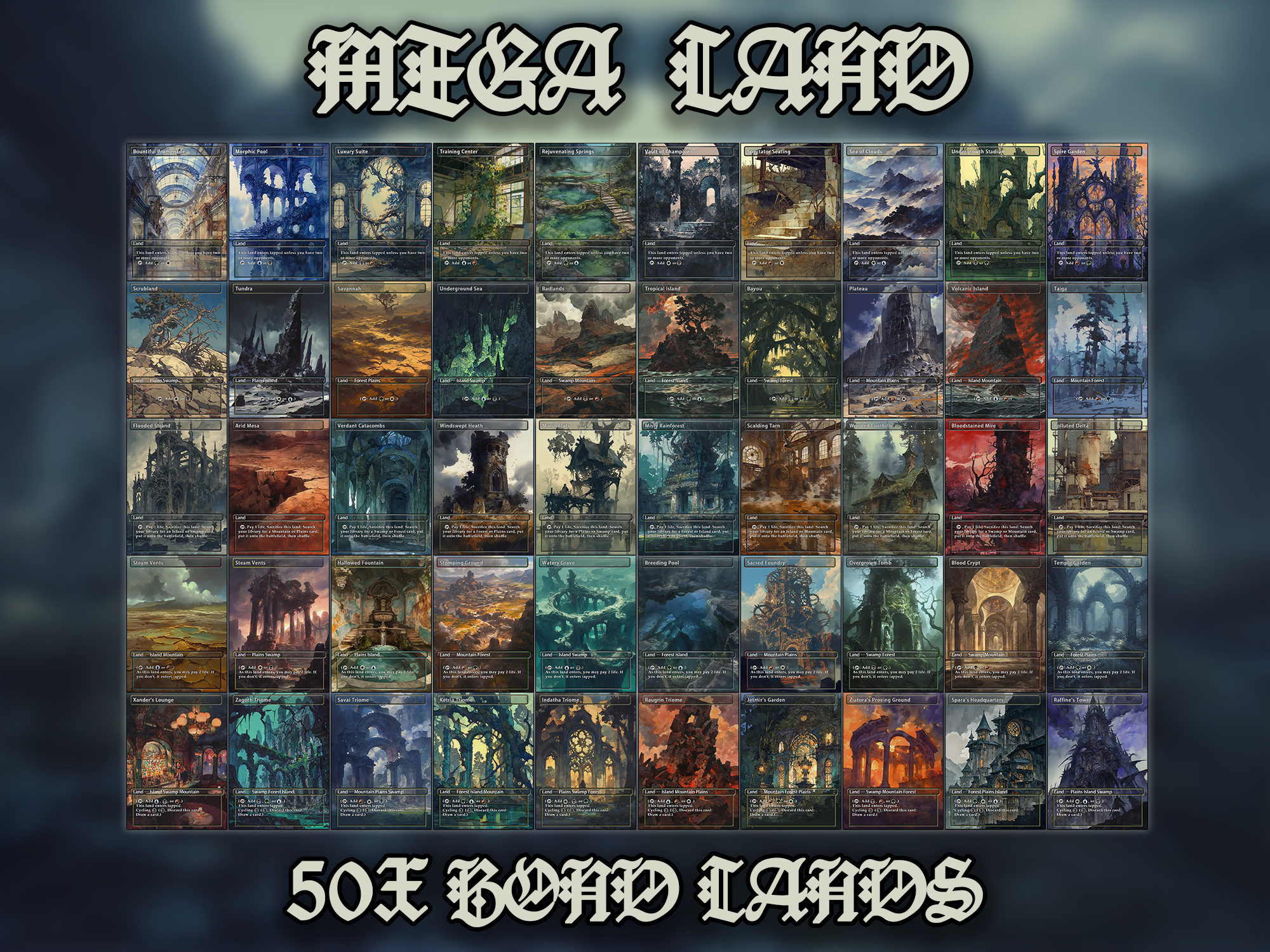 Mega EDH land pack Anime watercolour lands set of 50 unique borderless custom proxy lands High quality lands for EDH or cEDH