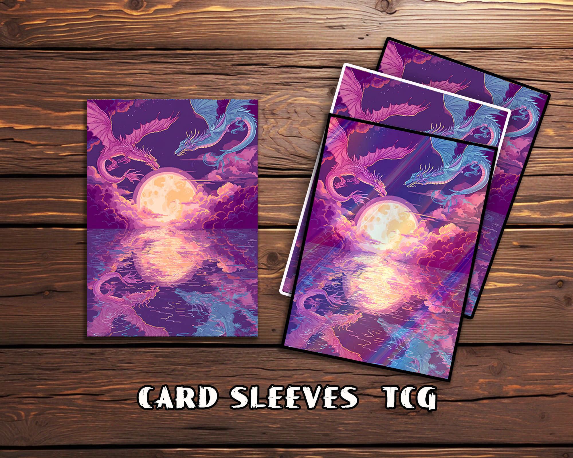 Moonlit Dragons in Pixel Art Card Sleeves