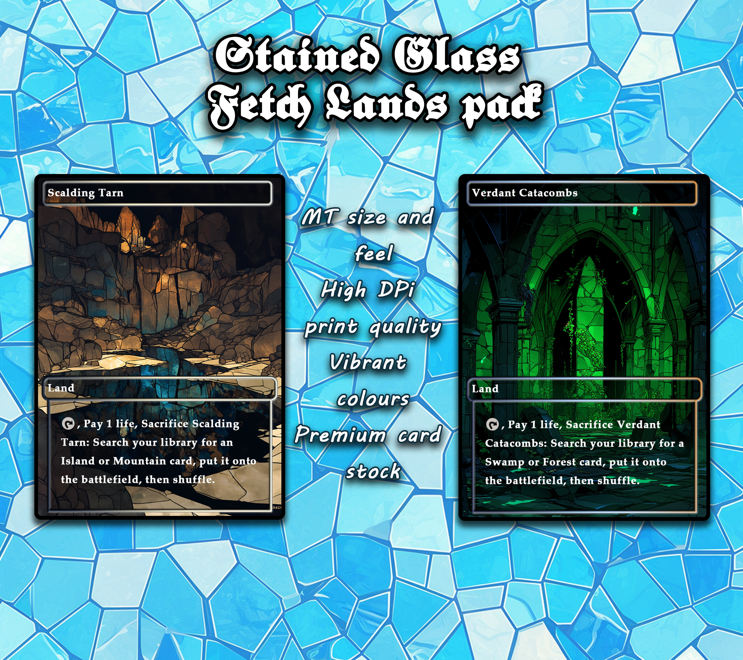 10 Stained Glass Fetch lands pad, Proxy Lands Custom Magic Cards