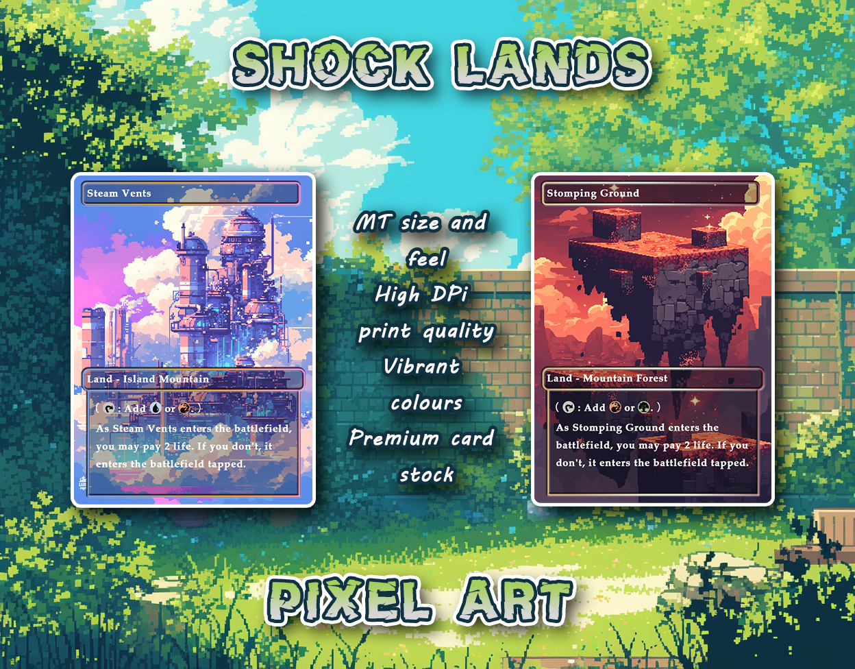 10 Pixel Art Shock Lands, Proxy Lands Custom Magic Cards
