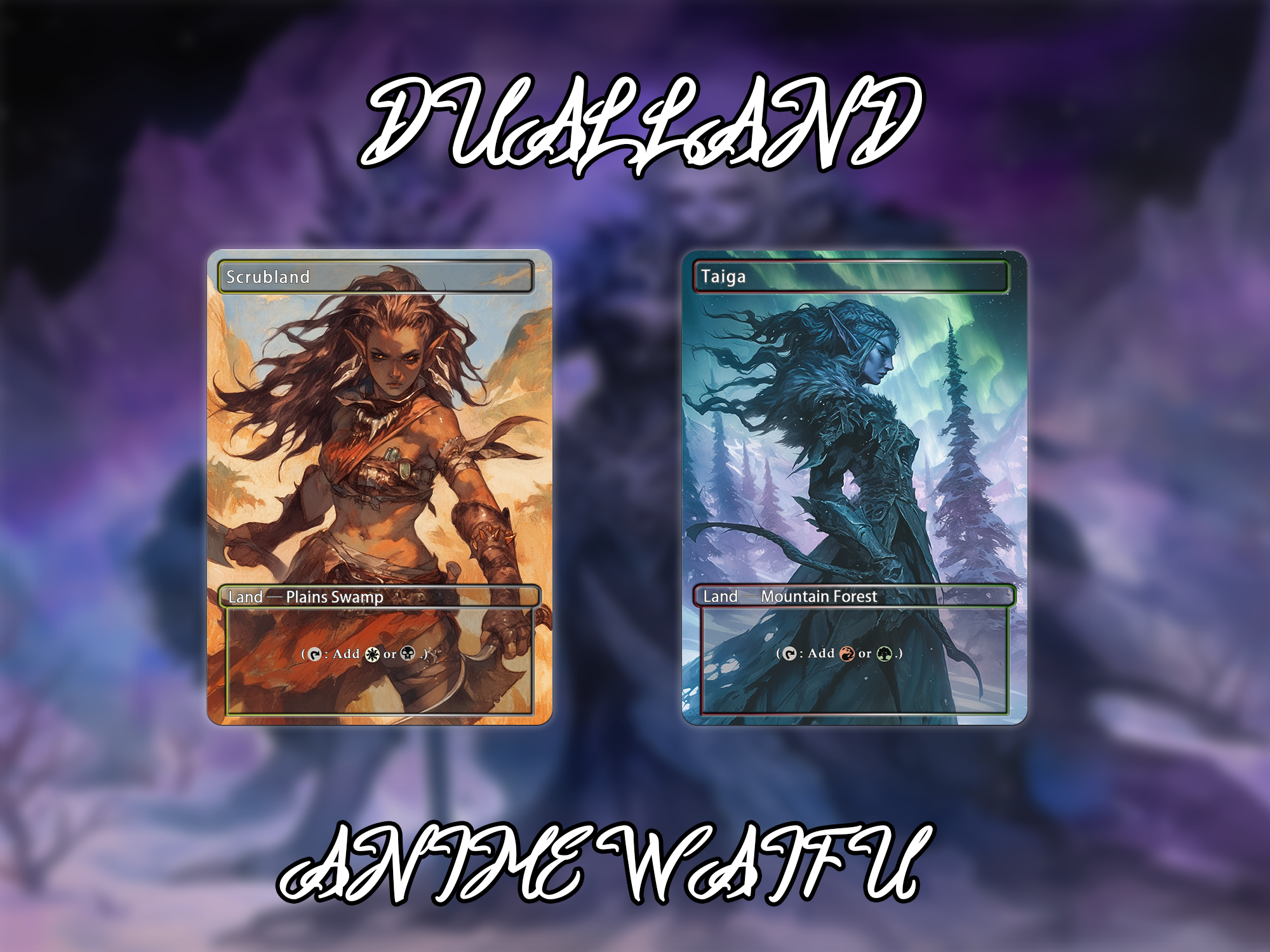 Dual land pack (10 cards) Anime waifu lands set of 10 unique borderless custom proxy lands High quality lands for EDH or cEDH