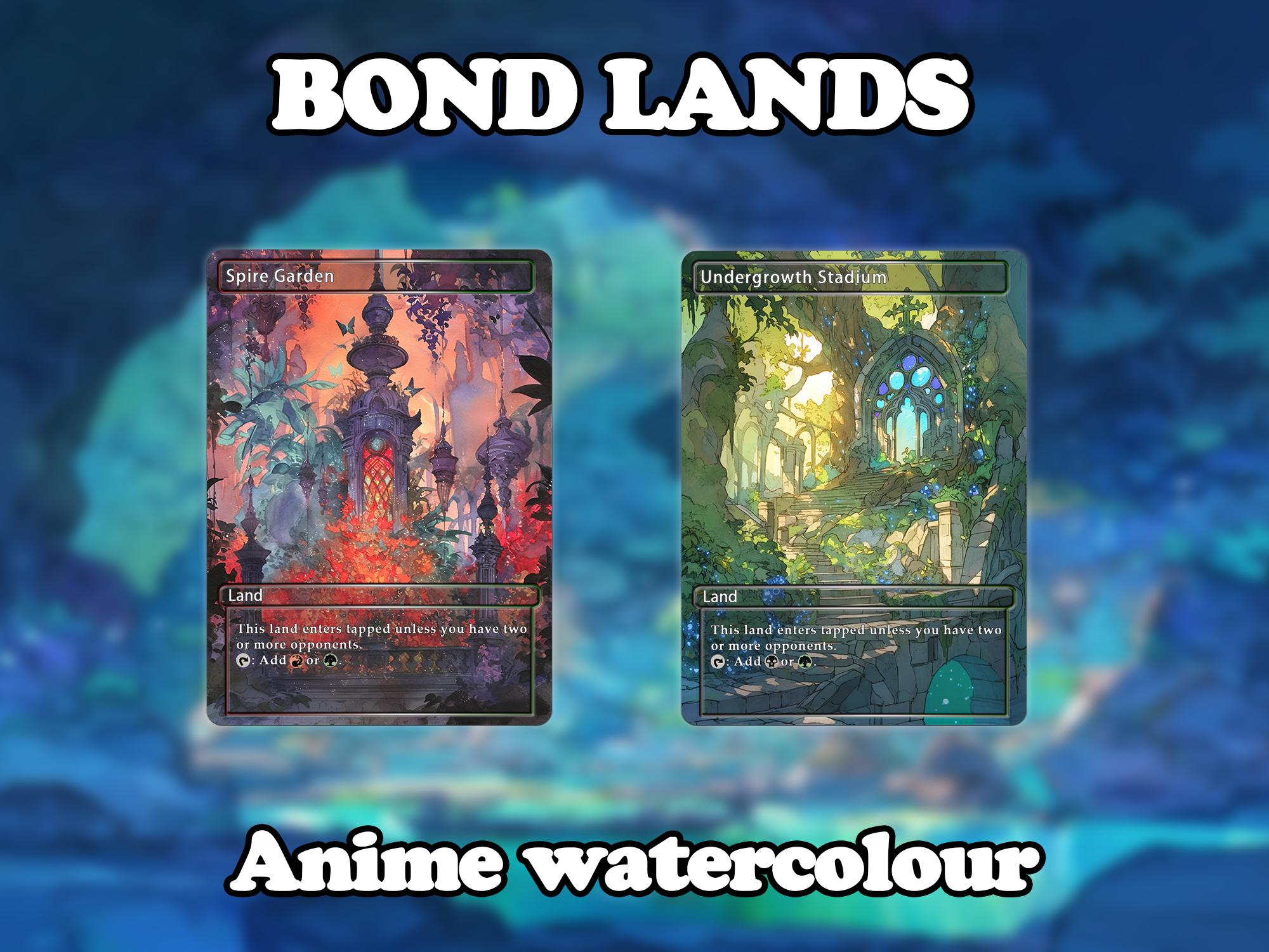 Bond land pack (10 cards) Anime watercolour lands set of 10 unique borderless custom proxy lands High quality lands for EDH or cEDH