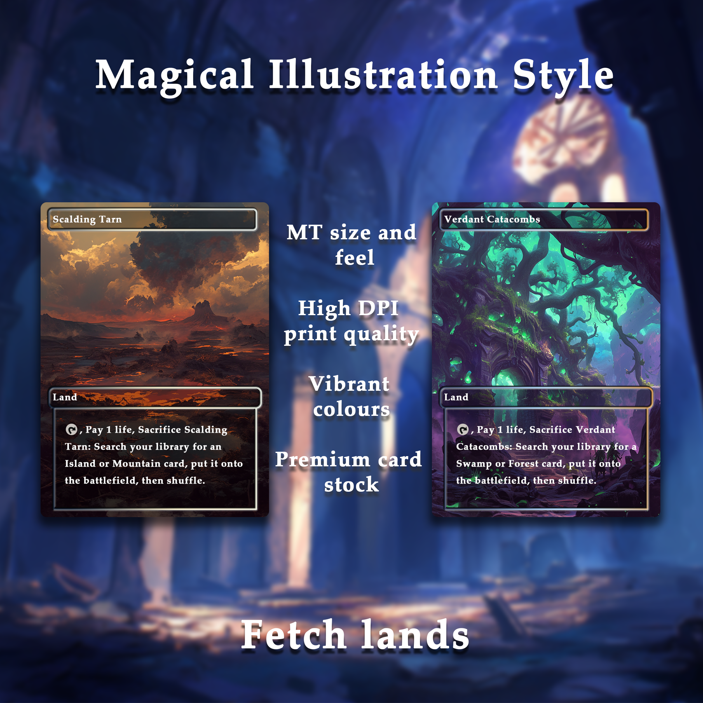 Mega EDH land pack Magical Illustration Style fetch lands set of 10 unique borderless custom proxy lands High quality lands for EDH or cEDH