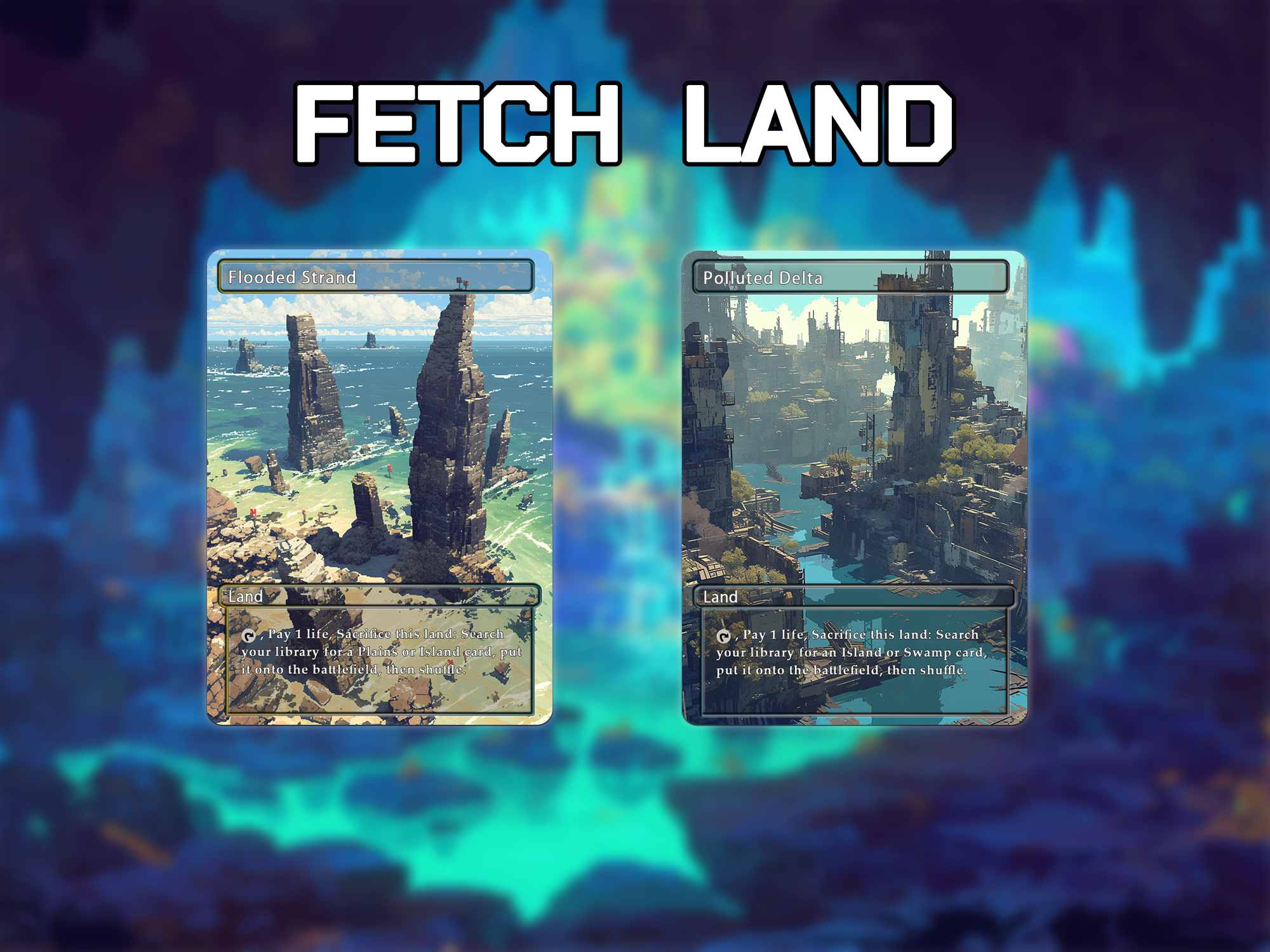 Fetch land pack pixel style lands set of 10 unique borderless custom proxy lands High quality lands for EDH or cEDH