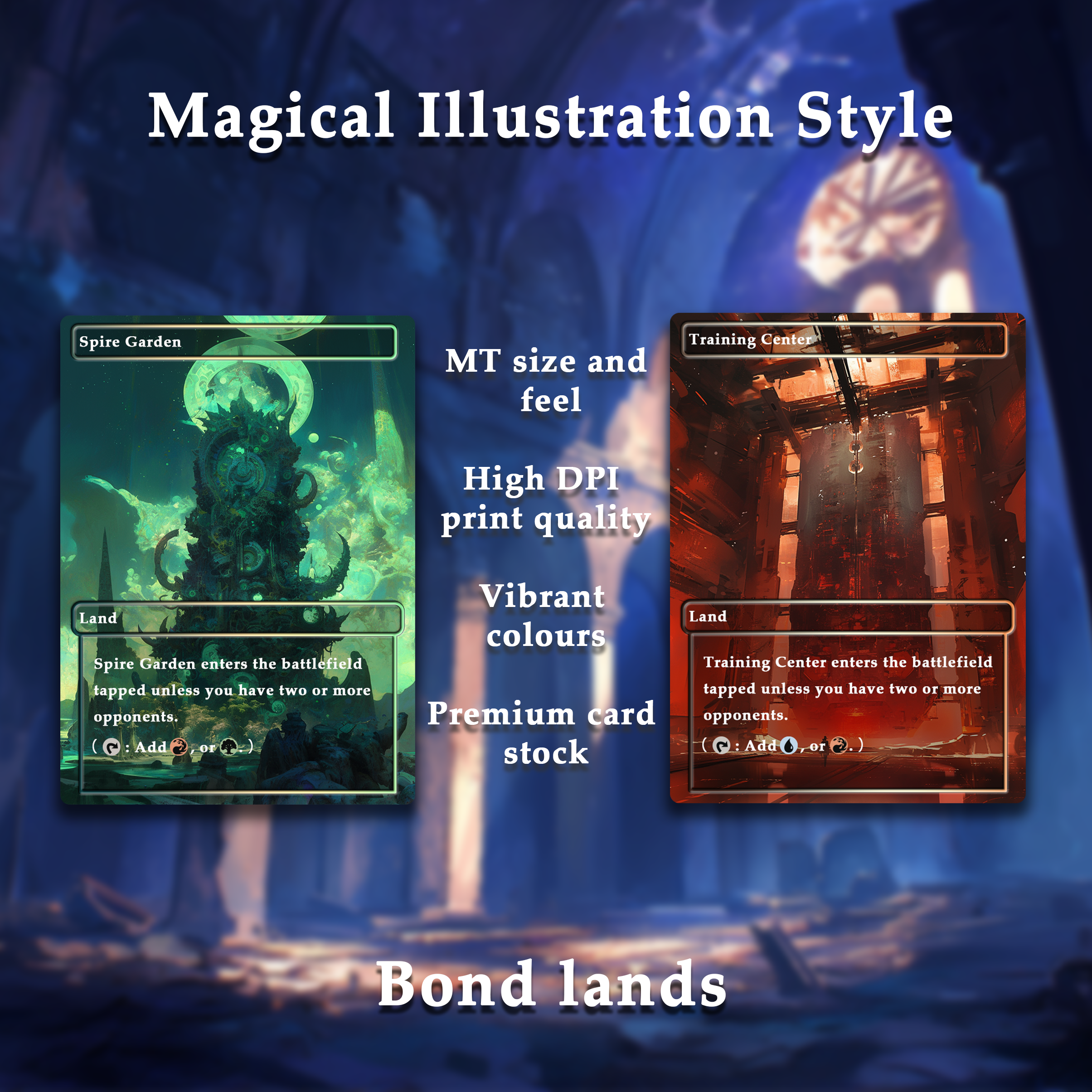 Mega EDH land pack Magical Illustration Style bond lands set of 10 unique borderless custom proxy lands High quality lands for EDH or cEDH