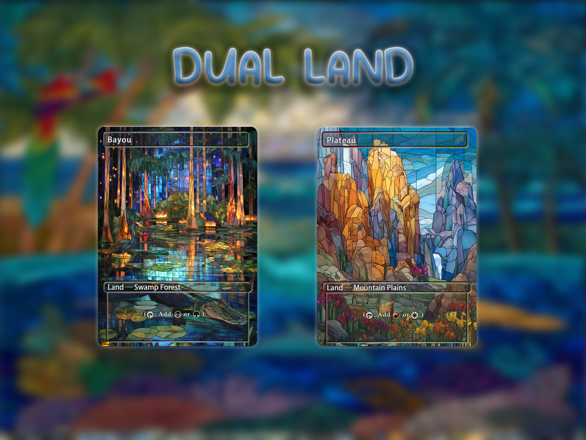Dual land pack (10+ cards) animal styles set of 10+ unique borderless custom proxy lands High quality lands for EDH or cEDH