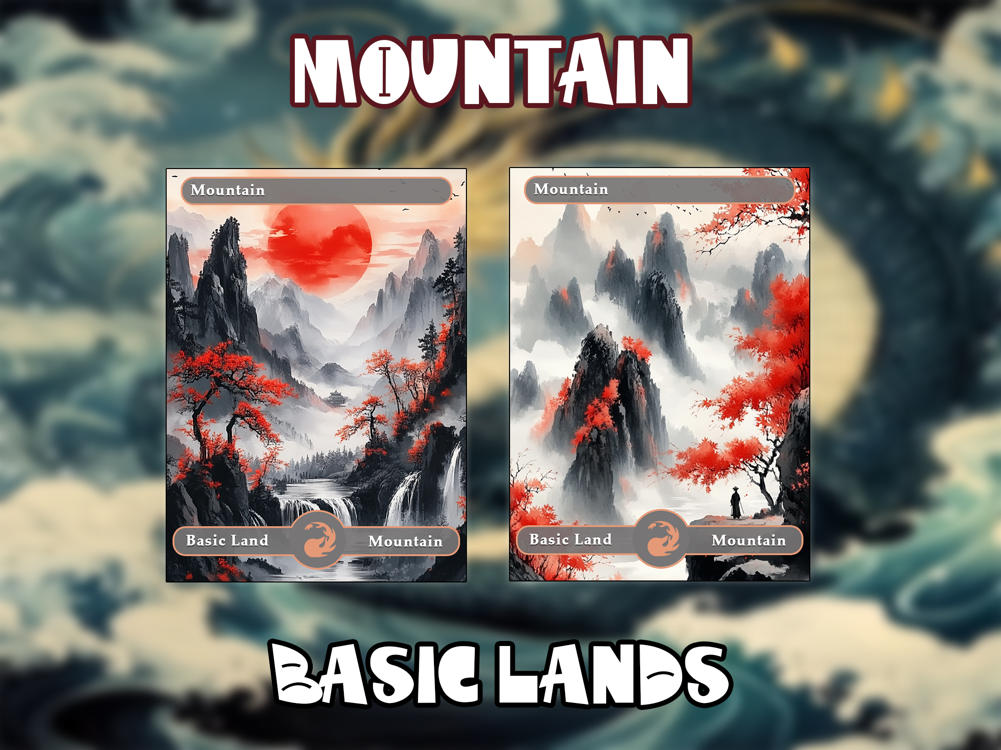 10 Basic Lands Proxy, Moutain Proxy, Custom Magic Cards for Commander EDH, Ancient Chinese Ink Style