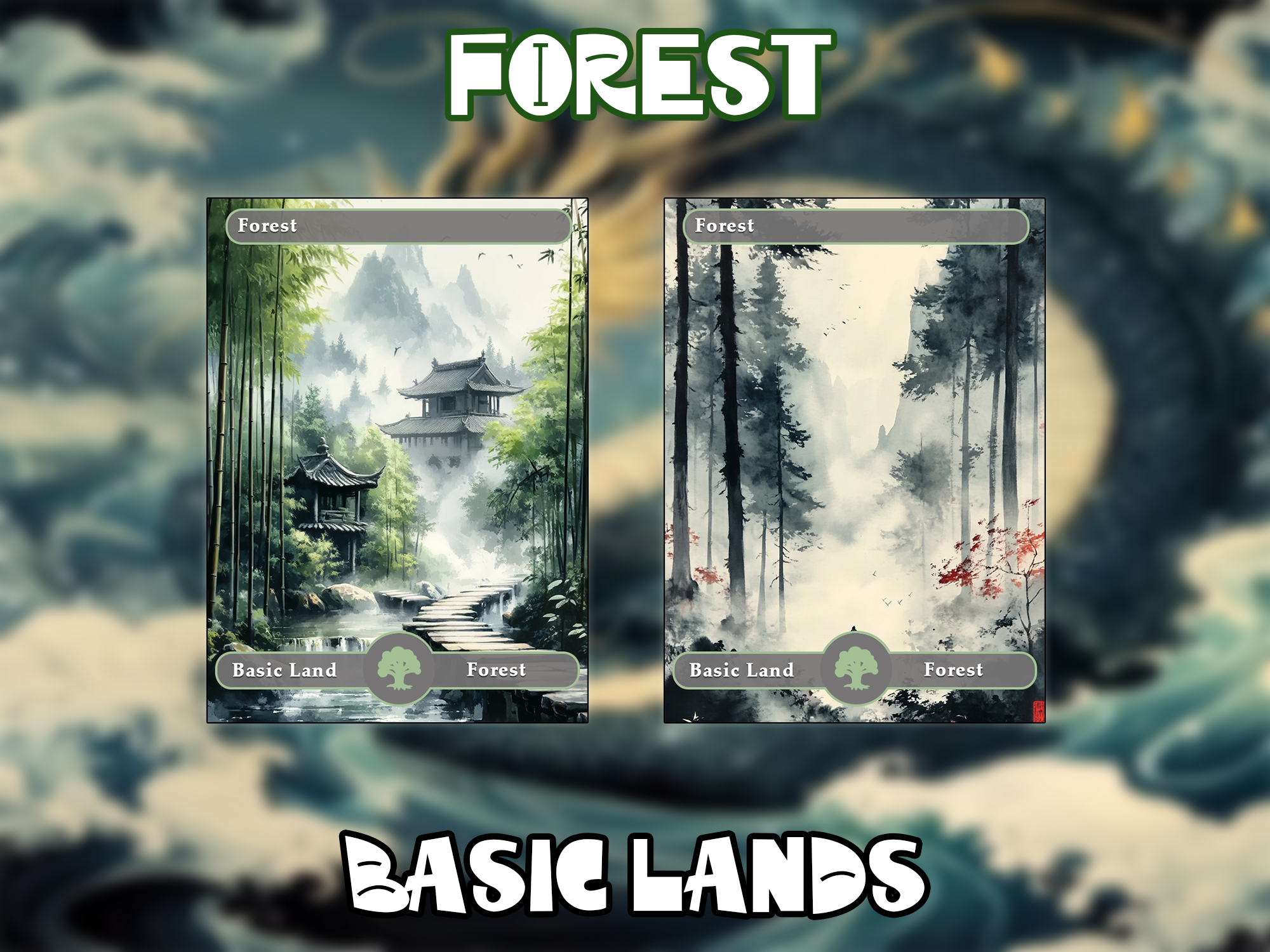 10 Basic Lands Proxy, Forest Proxy, Custom Magic Cards for Commander EDH, Ancient Chinese Ink Style