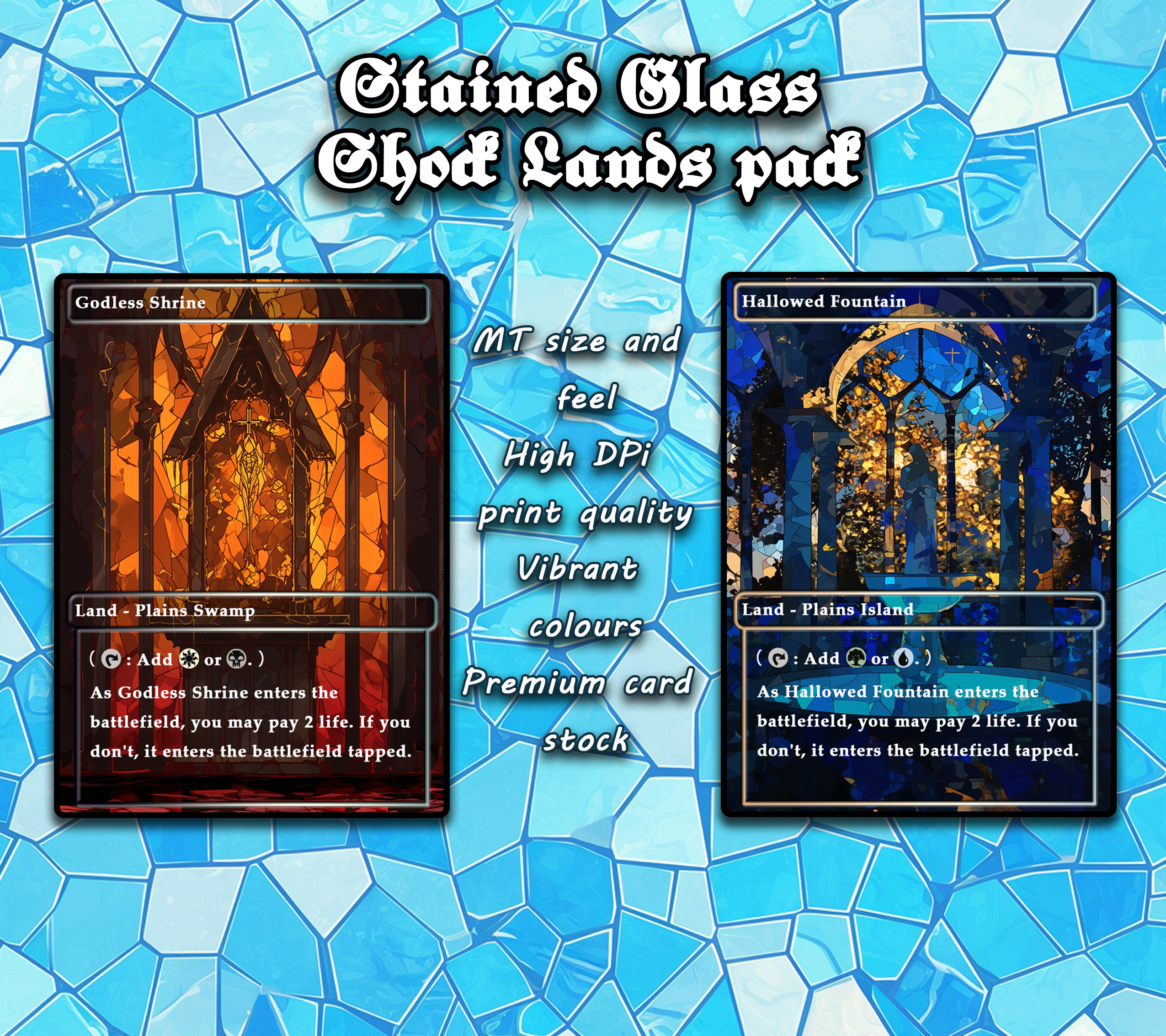 10 Stained Glass Shock lands pad, Proxy Lands Custom Magic Cards
