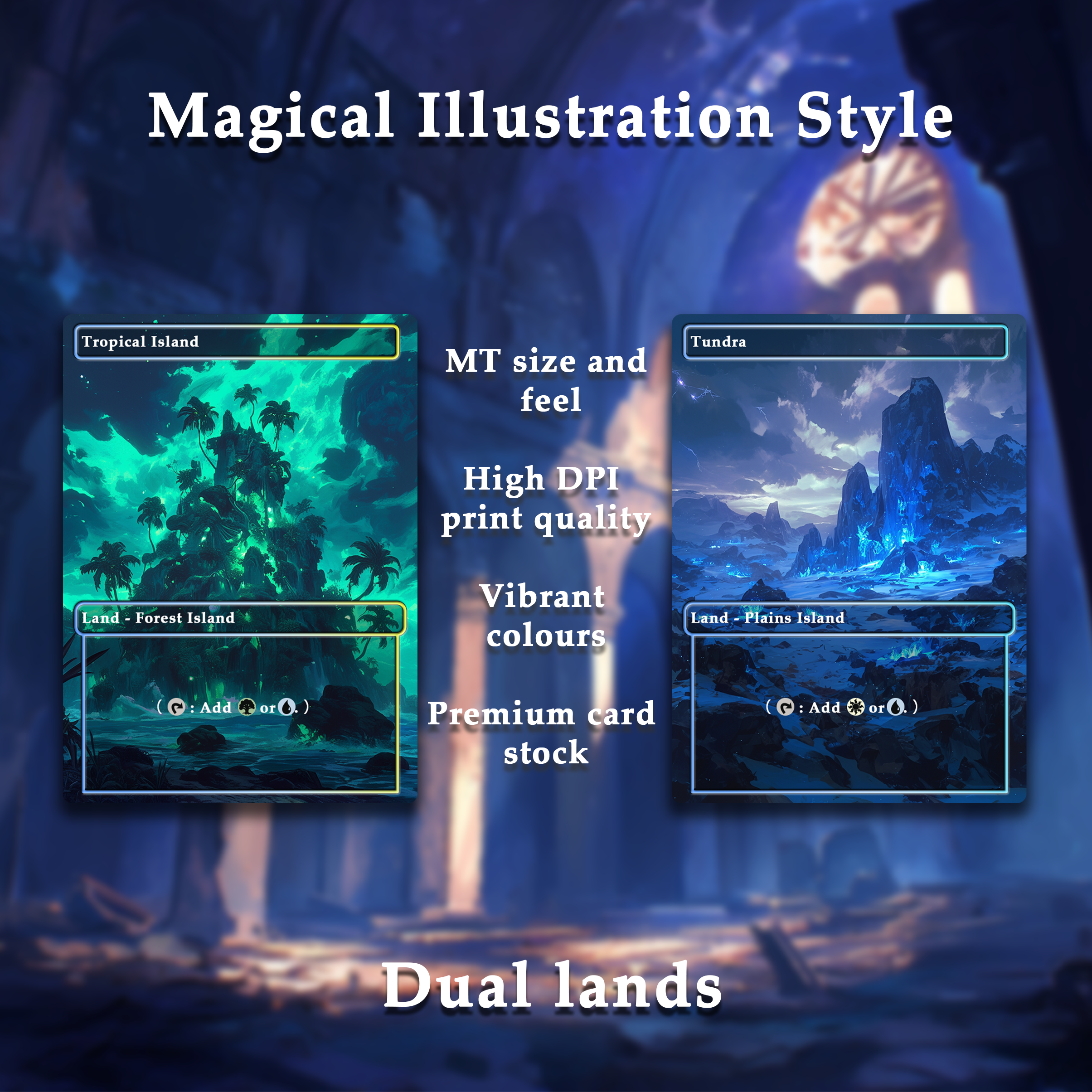 Mega EDH land pack Magical Illustration Style dual lands set of 10 unique borderless custom proxy lands High quality lands for EDH or cEDH