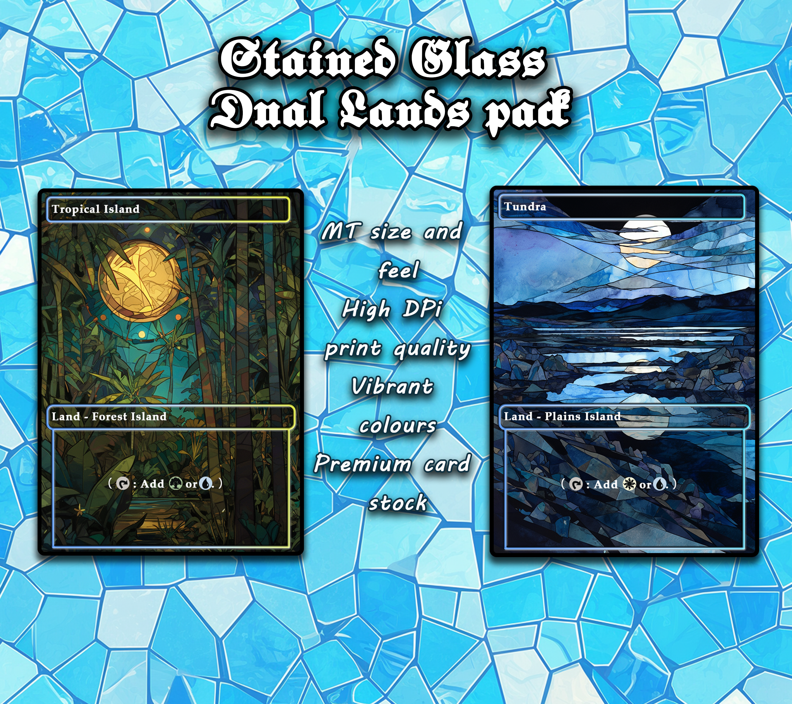 10 Stained Glass Dual lands pad, Proxy Lands Custom Magic Cards
