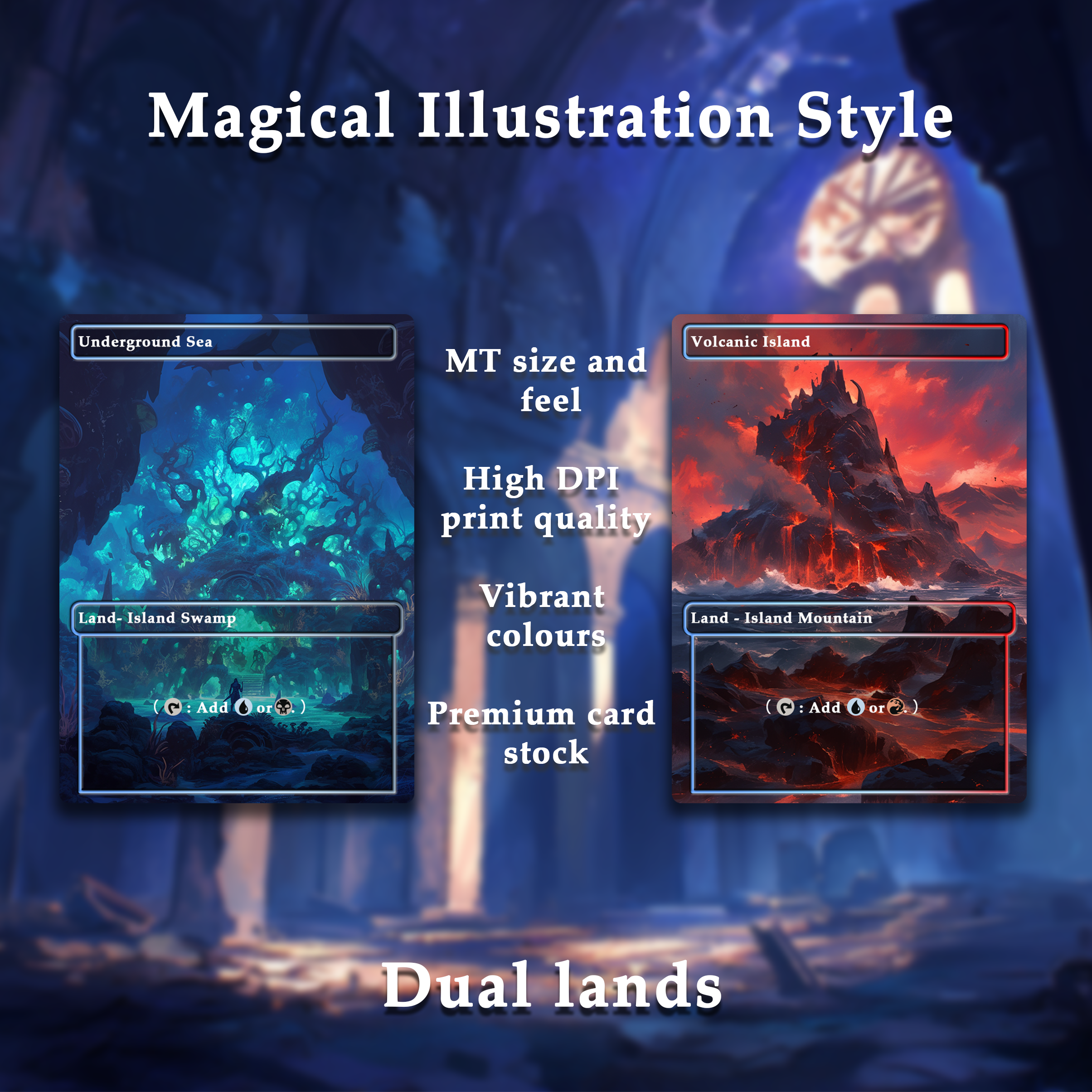 Mega EDH land pack Magical Illustration Style dual lands set of 10 unique borderless custom proxy lands High quality lands for EDH or cEDH