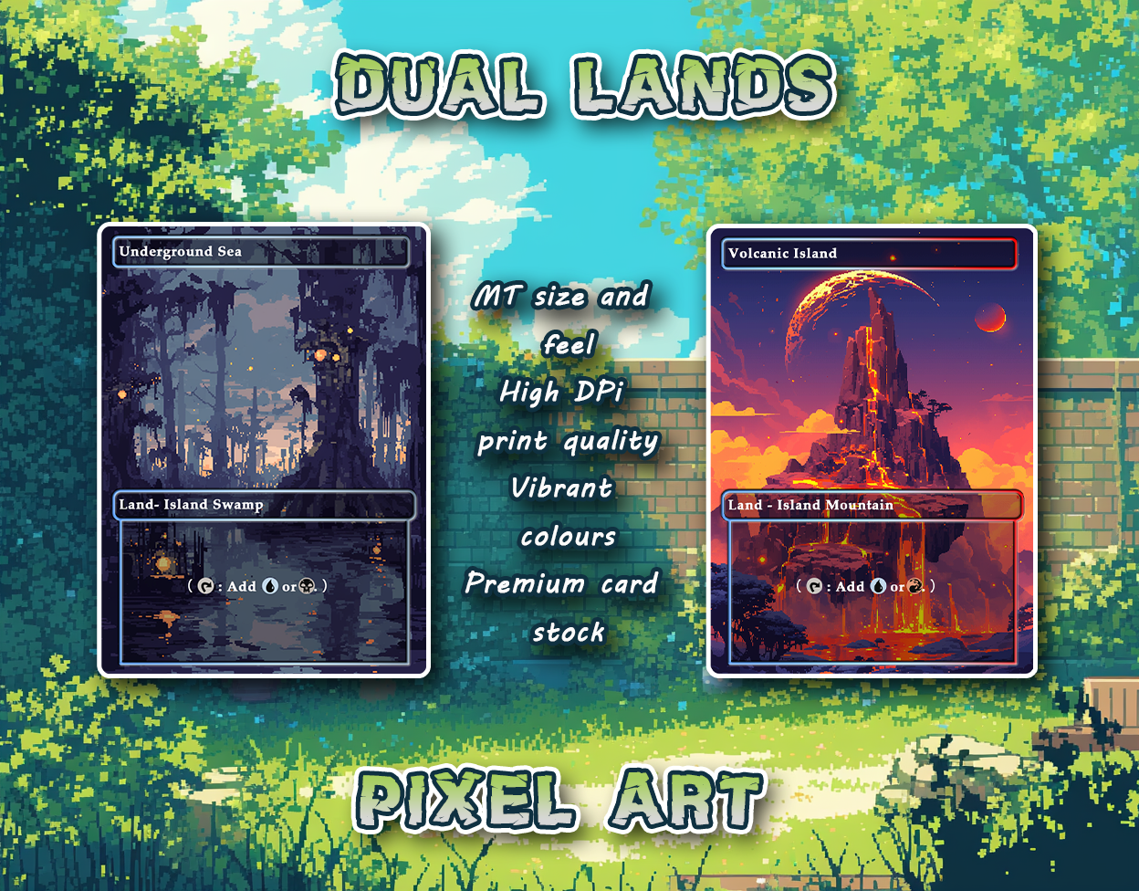 10 Pixel Art Dual Lands, Proxy Lands Custom Magic Cards