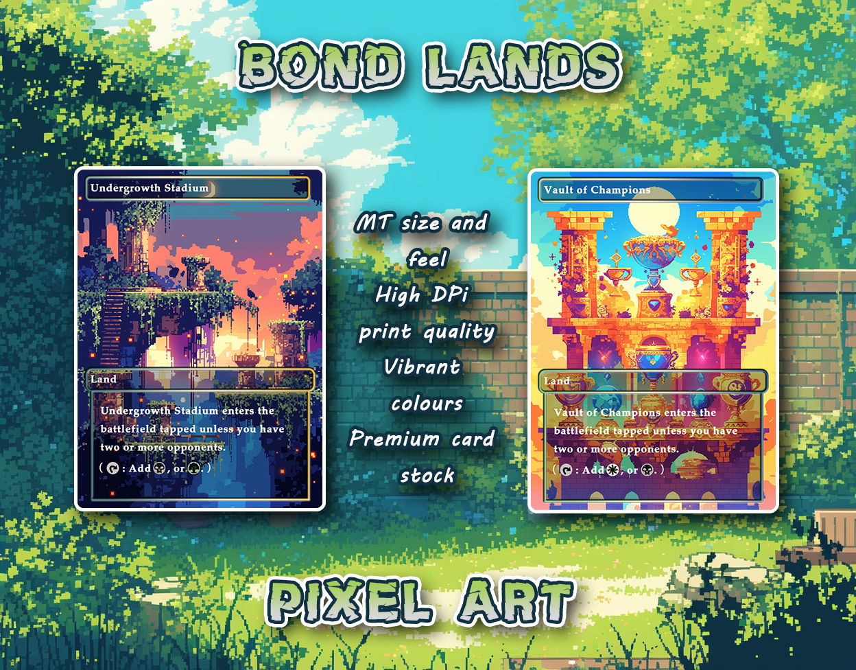 10 Pixel Art Bond Lands, Proxy Lands Custom Magic Cards