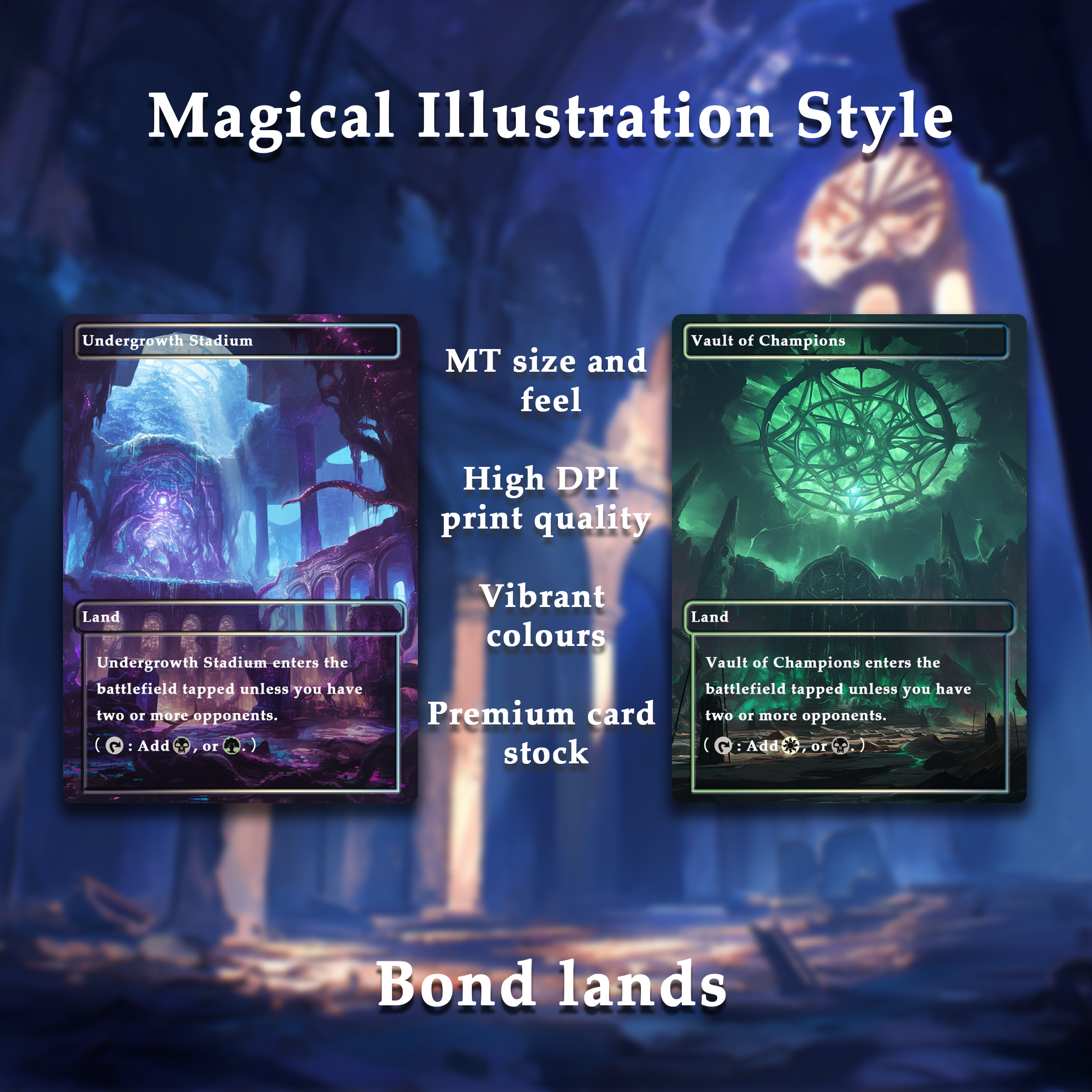 Mega EDH land pack Magical Illustration Style bond lands set of 10 unique borderless custom proxy lands High quality lands for EDH or cEDH