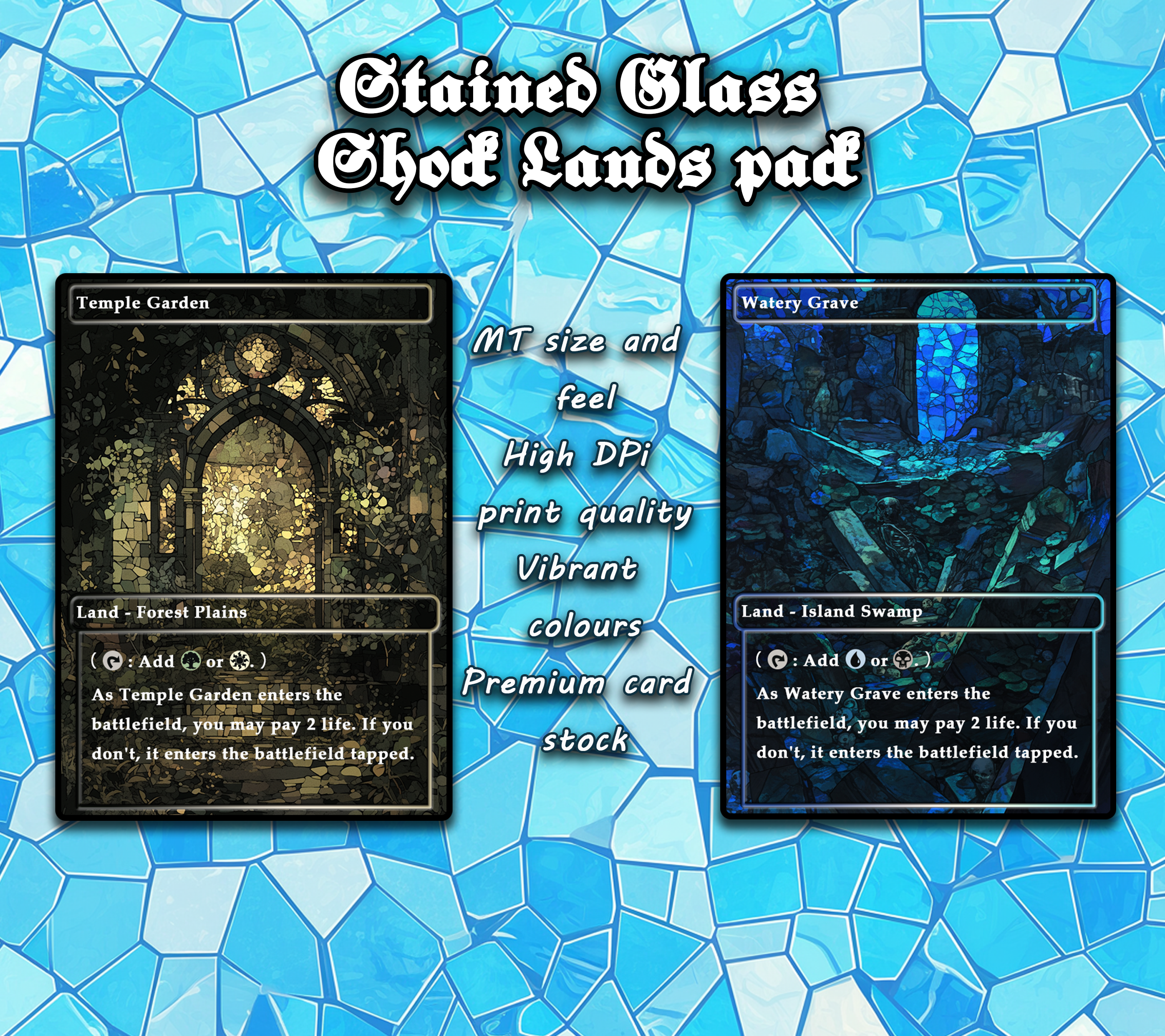 10 Stained Glass Shock lands pad, Proxy Lands Custom Magic Cards