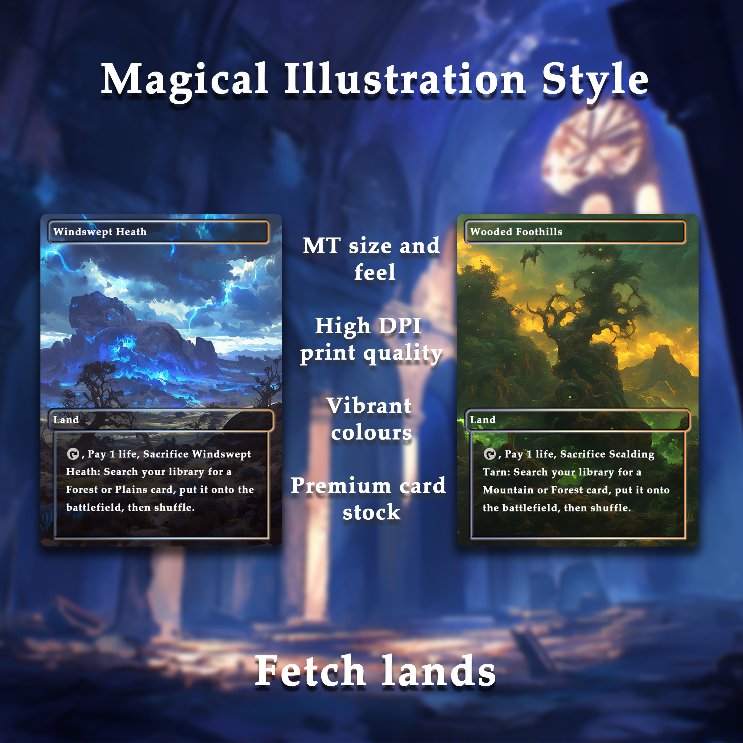 Mega EDH land pack Magical Illustration Style fetch lands set of 10 unique borderless custom proxy lands High quality lands for EDH or cEDH