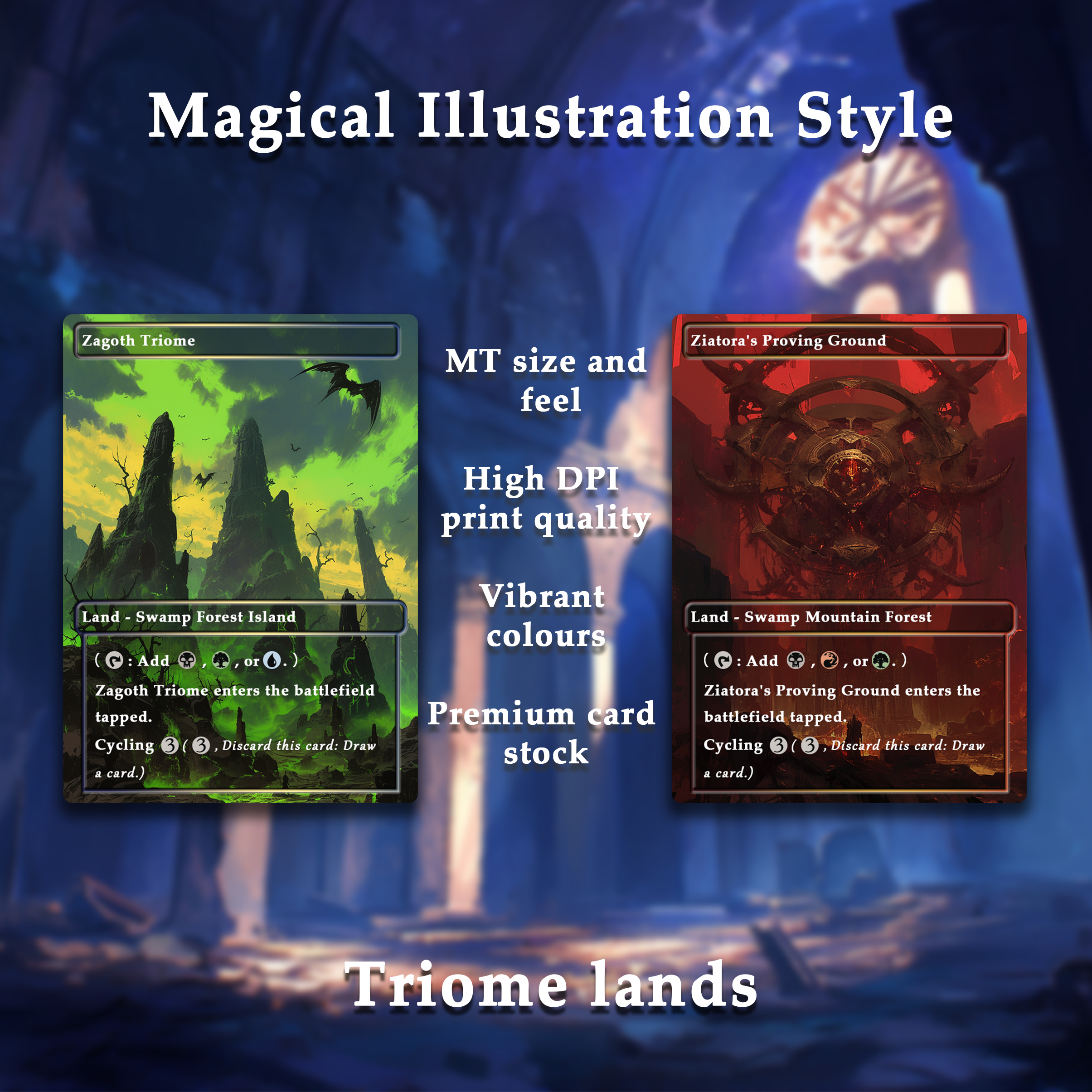 Mega EDH land pack Magical Illustration Style triome lands set of 10 unique borderless custom proxy lands High quality lands for EDH or cEDH