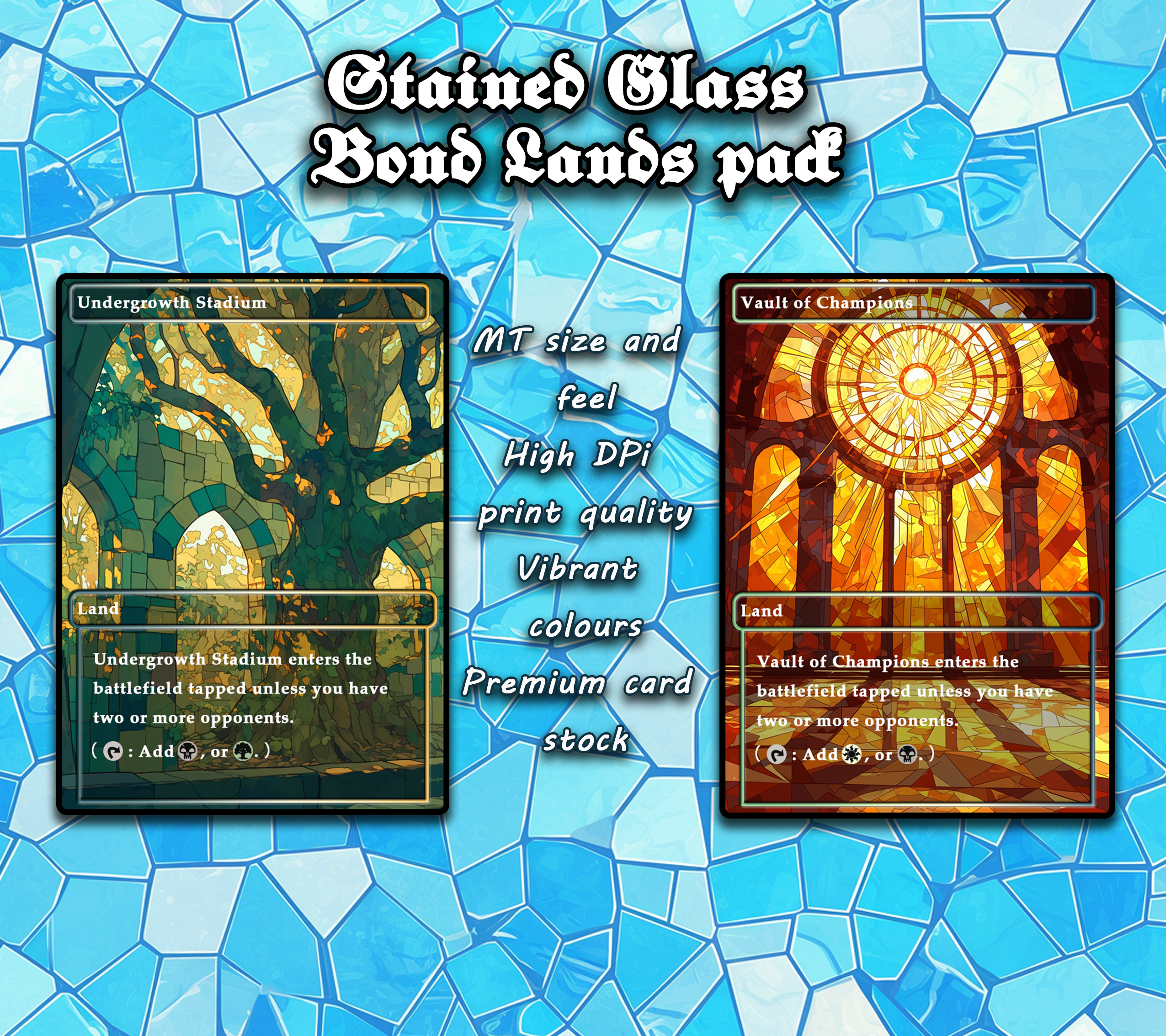 10 Stained Glass bond lands pad, Proxy Lands Custom Magic Cards